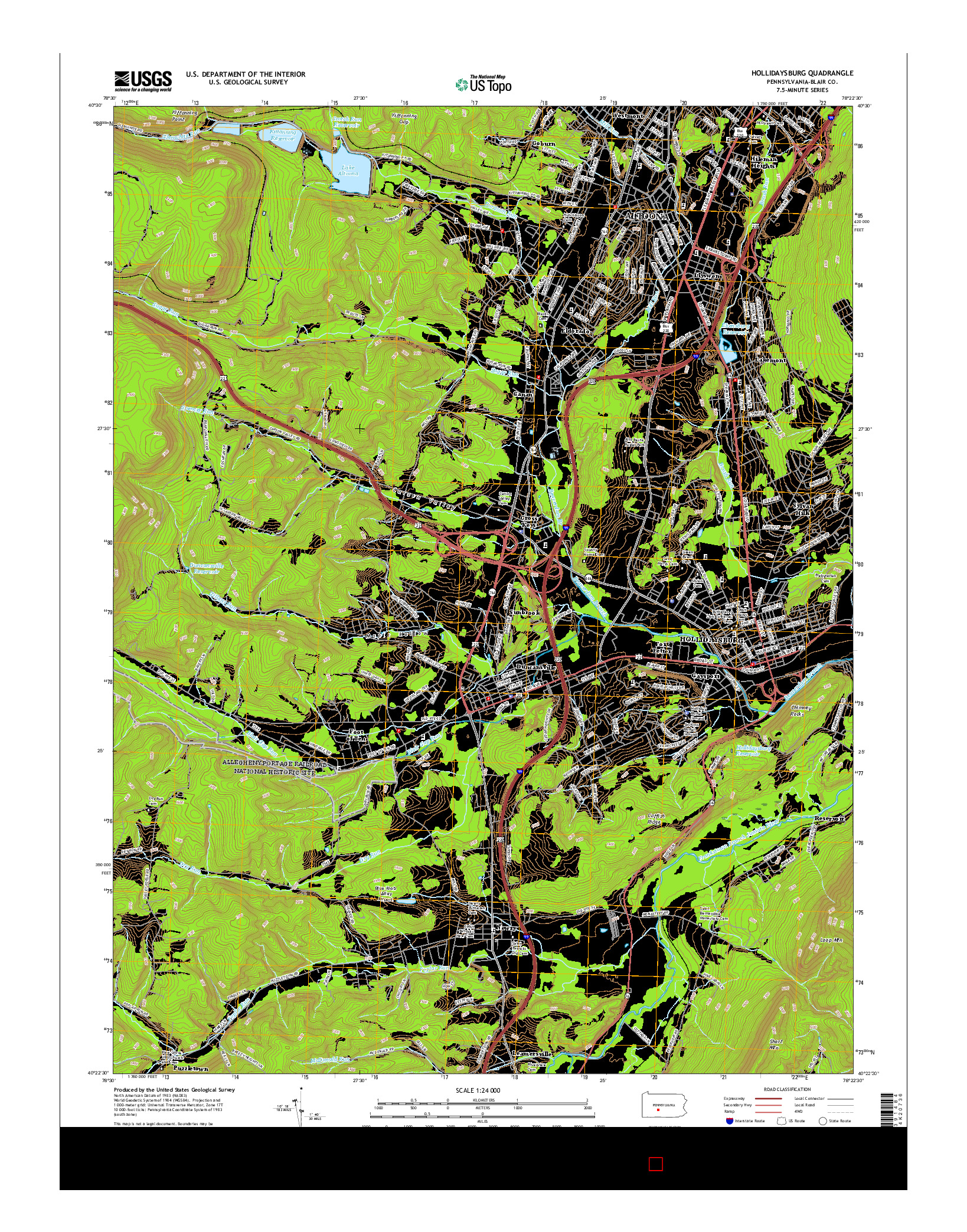 USGS US TOPO 7.5-MINUTE MAP FOR HOLLIDAYSBURG, PA 2016