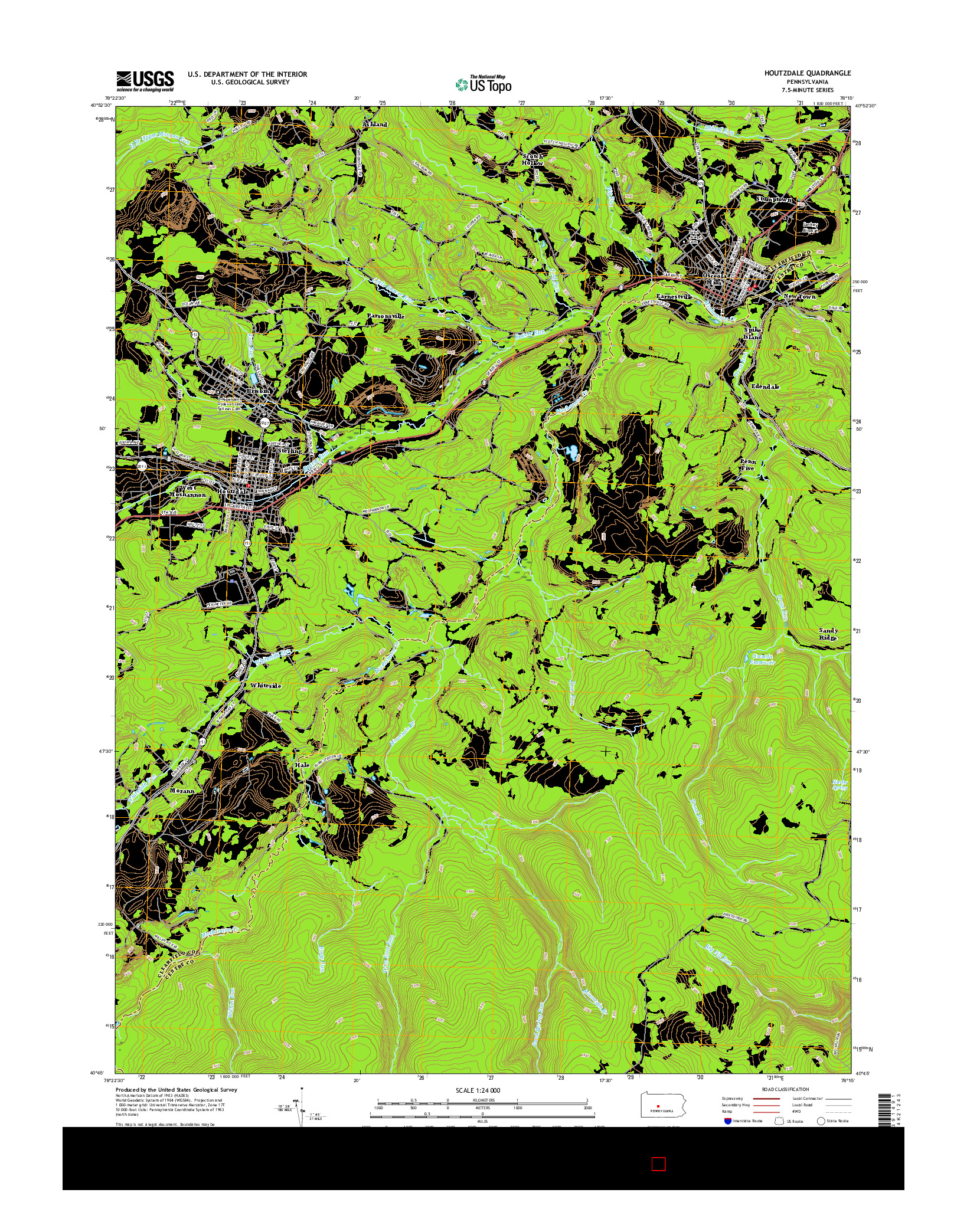 USGS US TOPO 7.5-MINUTE MAP FOR HOUTZDALE, PA 2016