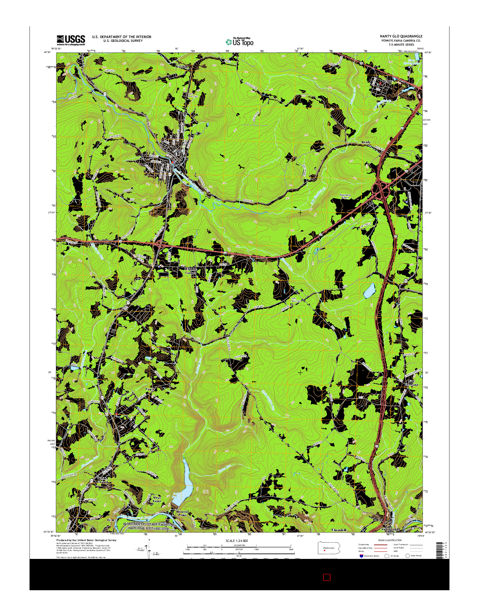 USGS US TOPO 7.5-MINUTE MAP FOR NANTY GLO, PA 2016