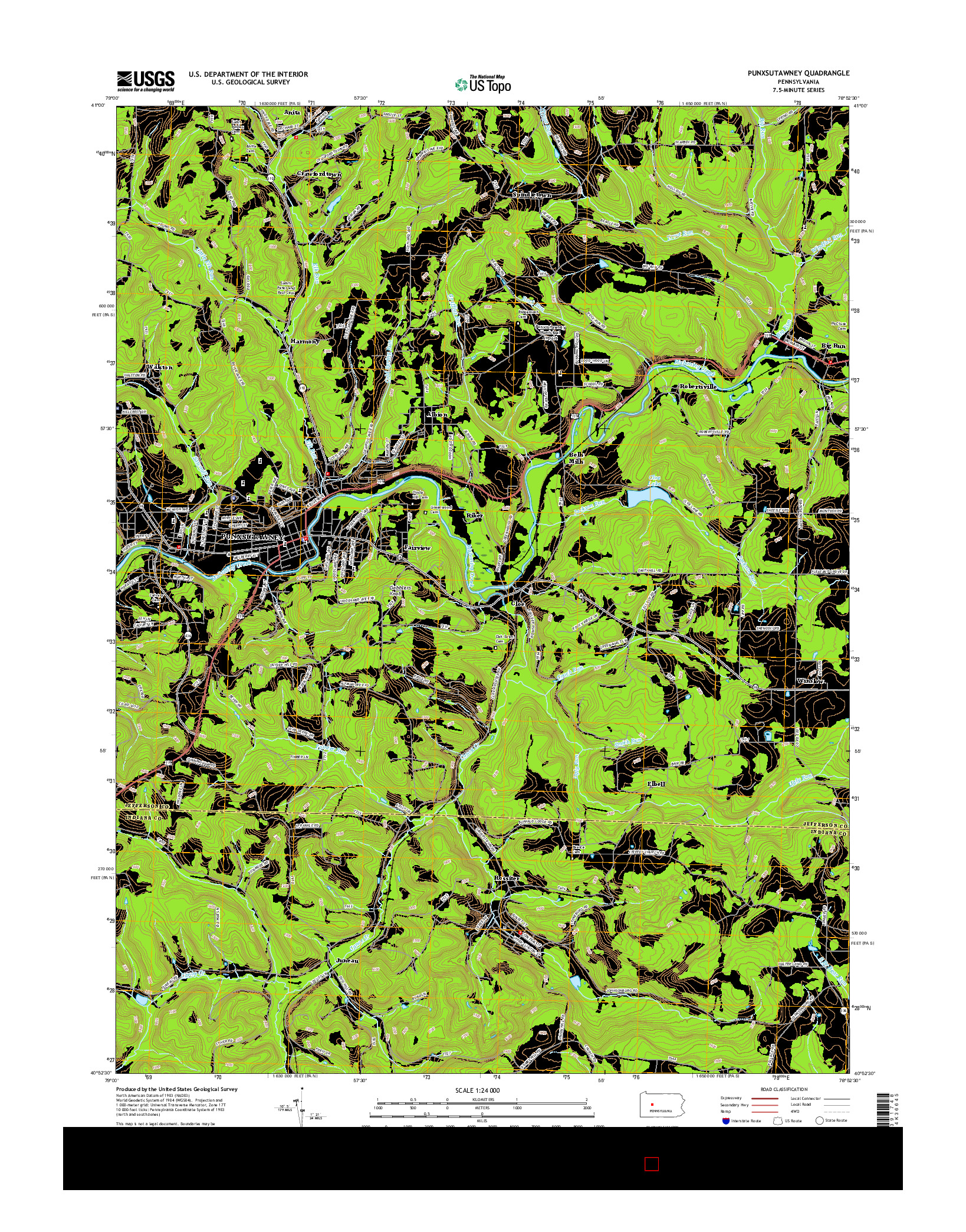 USGS US TOPO 7.5-MINUTE MAP FOR PUNXSUTAWNEY, PA 2016