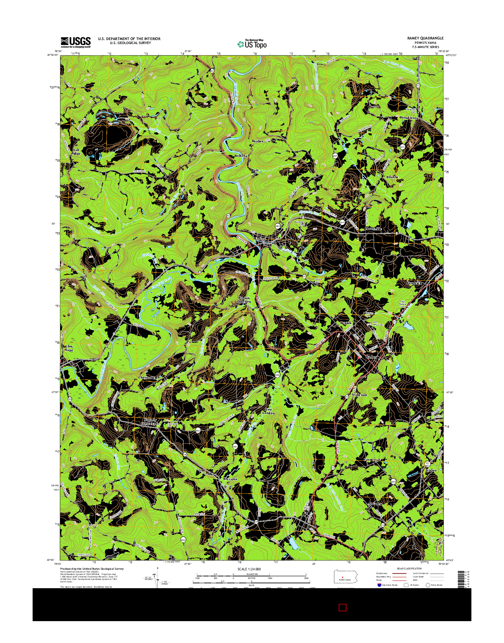 USGS US TOPO 7.5-MINUTE MAP FOR RAMEY, PA 2016