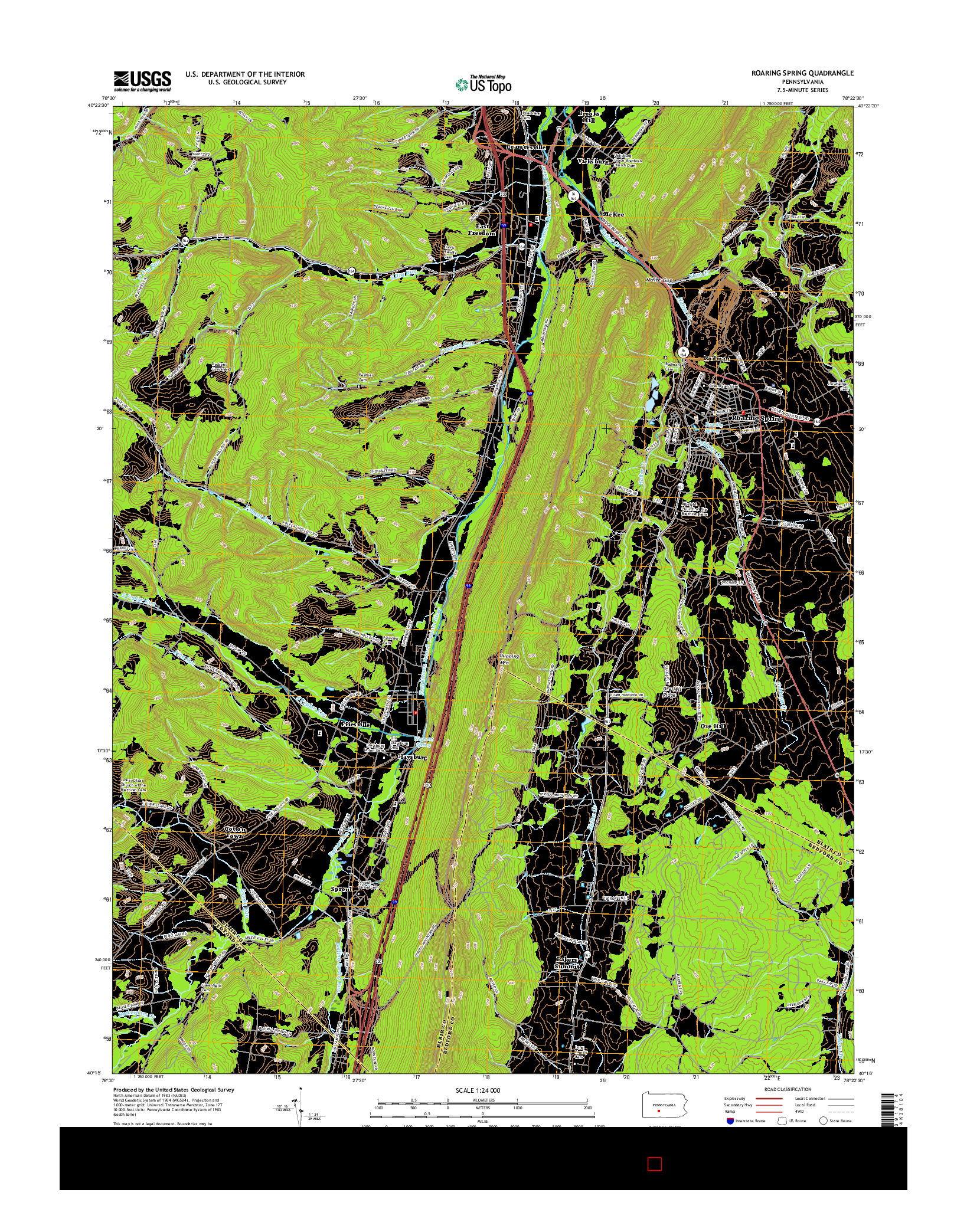 USGS US TOPO 7.5-MINUTE MAP FOR ROARING SPRING, PA 2016