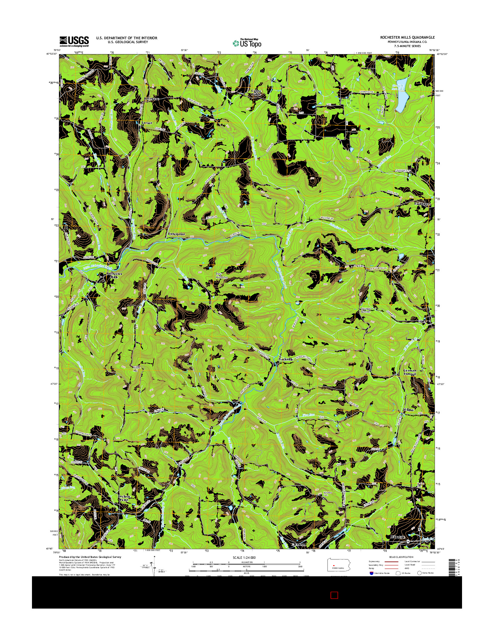 USGS US TOPO 7.5-MINUTE MAP FOR ROCHESTER MILLS, PA 2016