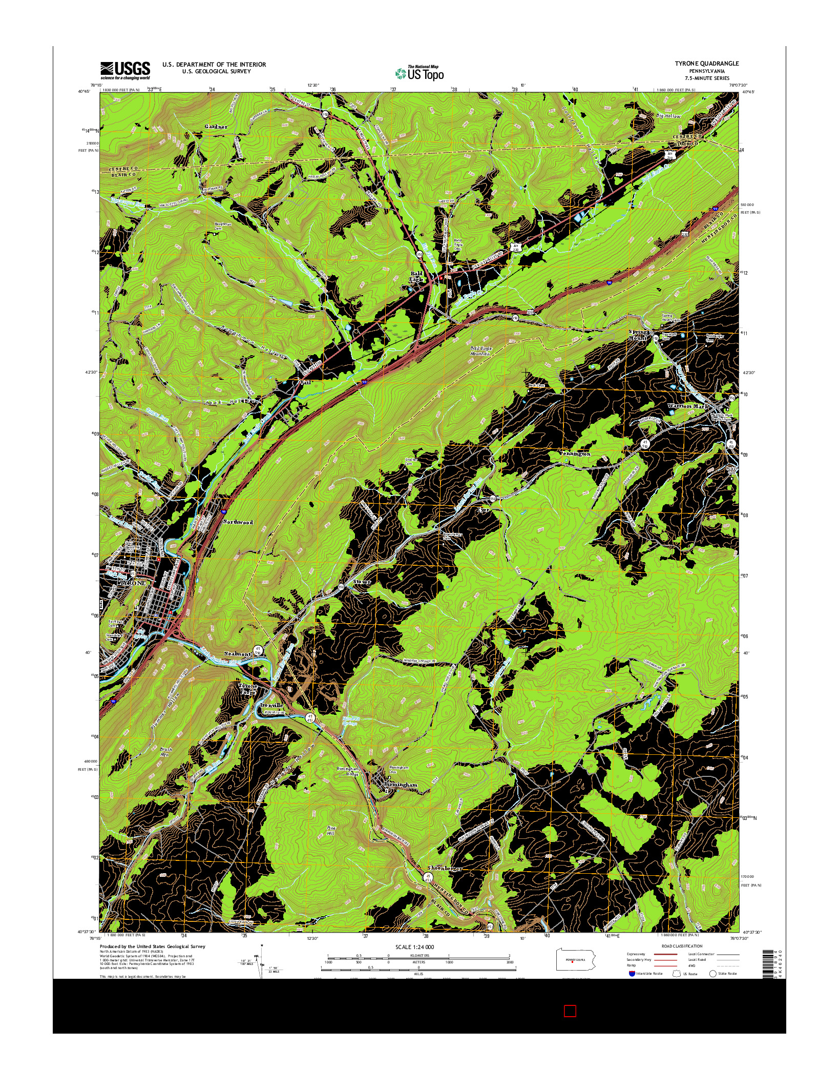 USGS US TOPO 7.5-MINUTE MAP FOR TYRONE, PA 2016