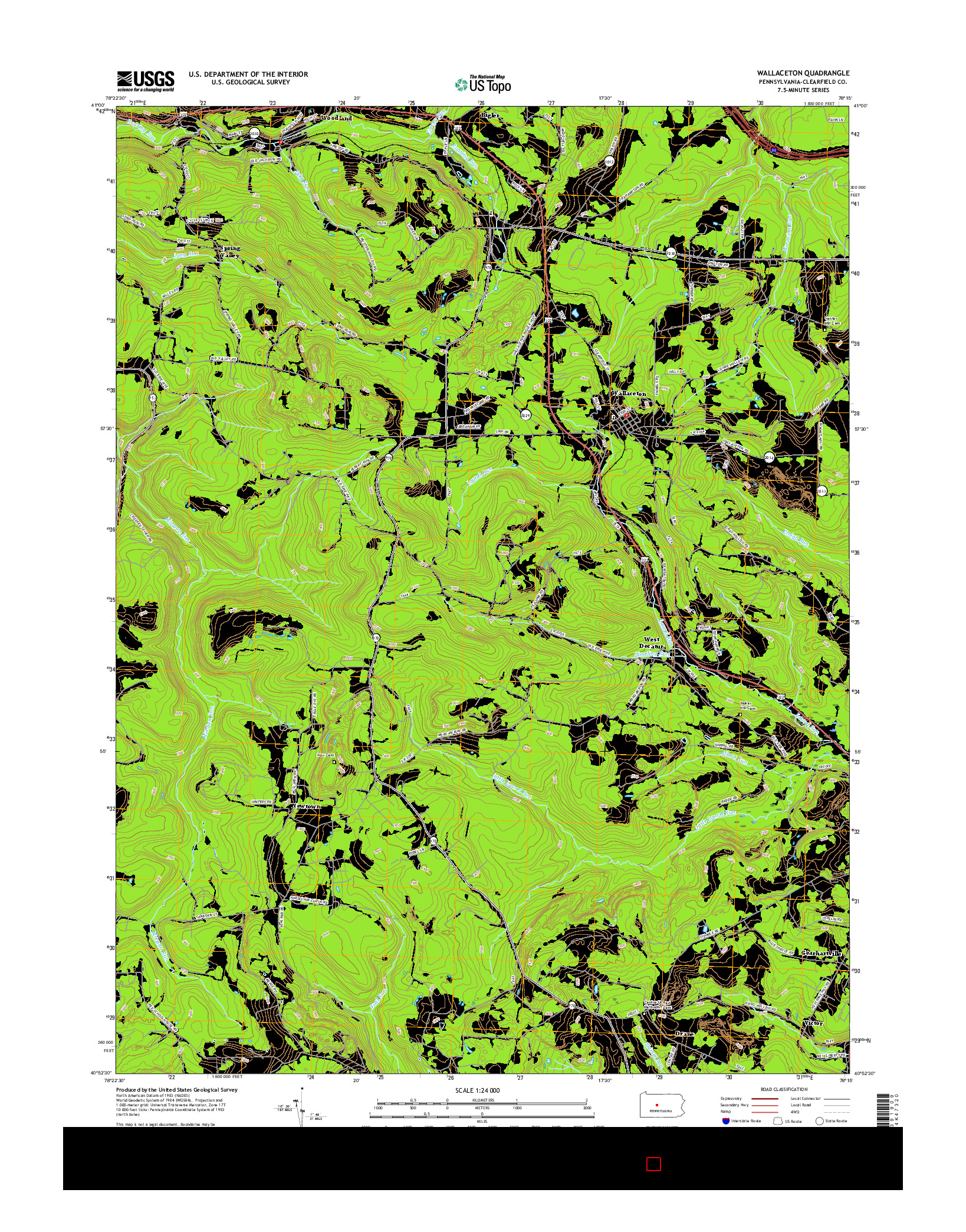 USGS US TOPO 7.5-MINUTE MAP FOR WALLACETON, PA 2016