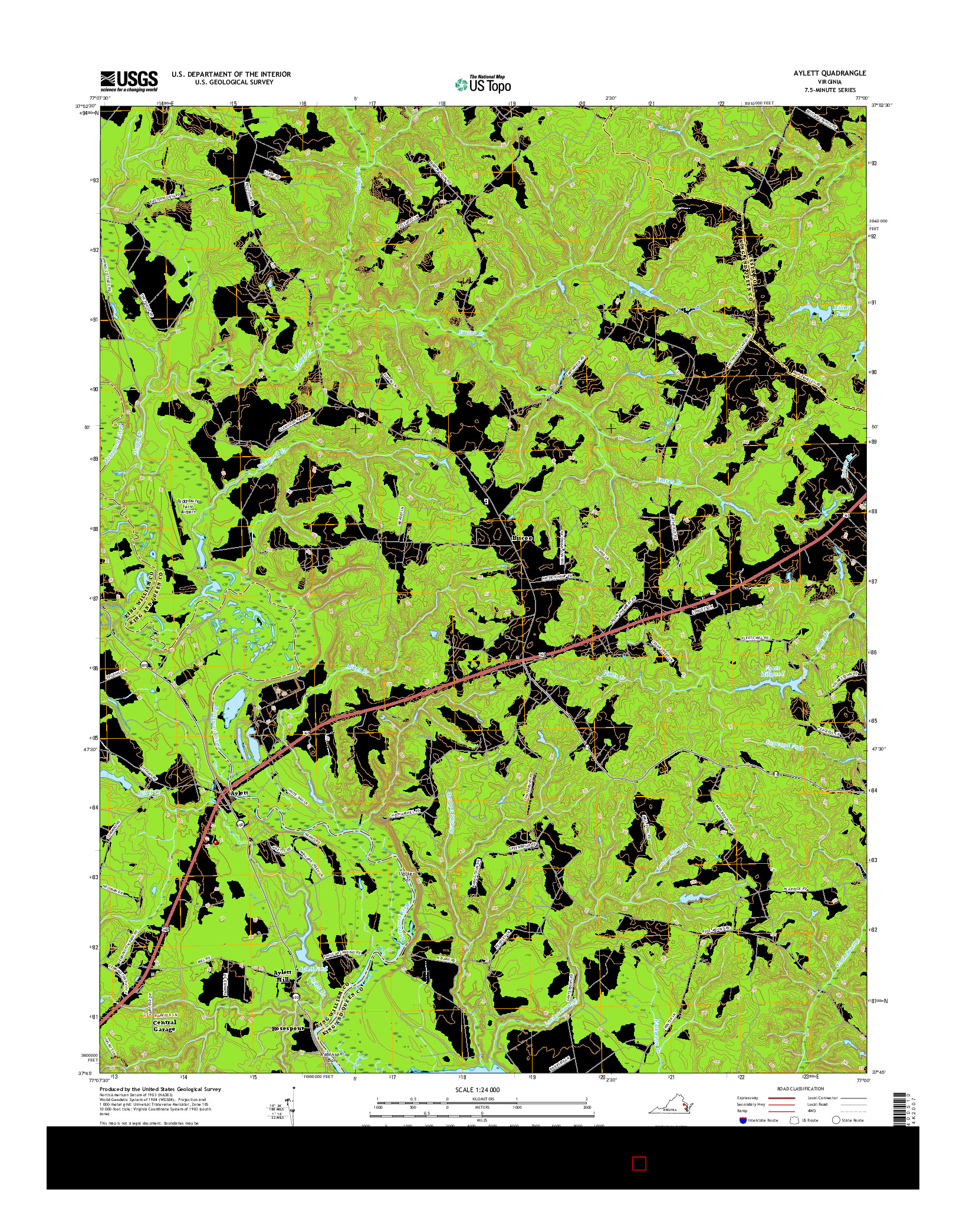 USGS US TOPO 7.5-MINUTE MAP FOR AYLETT, VA 2016