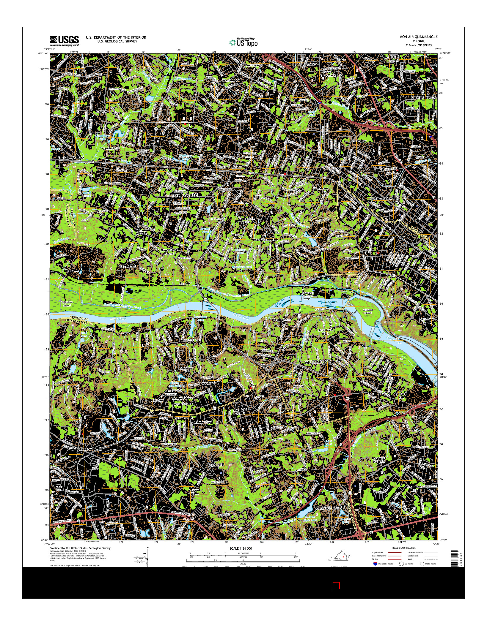 USGS US TOPO 7.5-MINUTE MAP FOR BON AIR, VA 2016