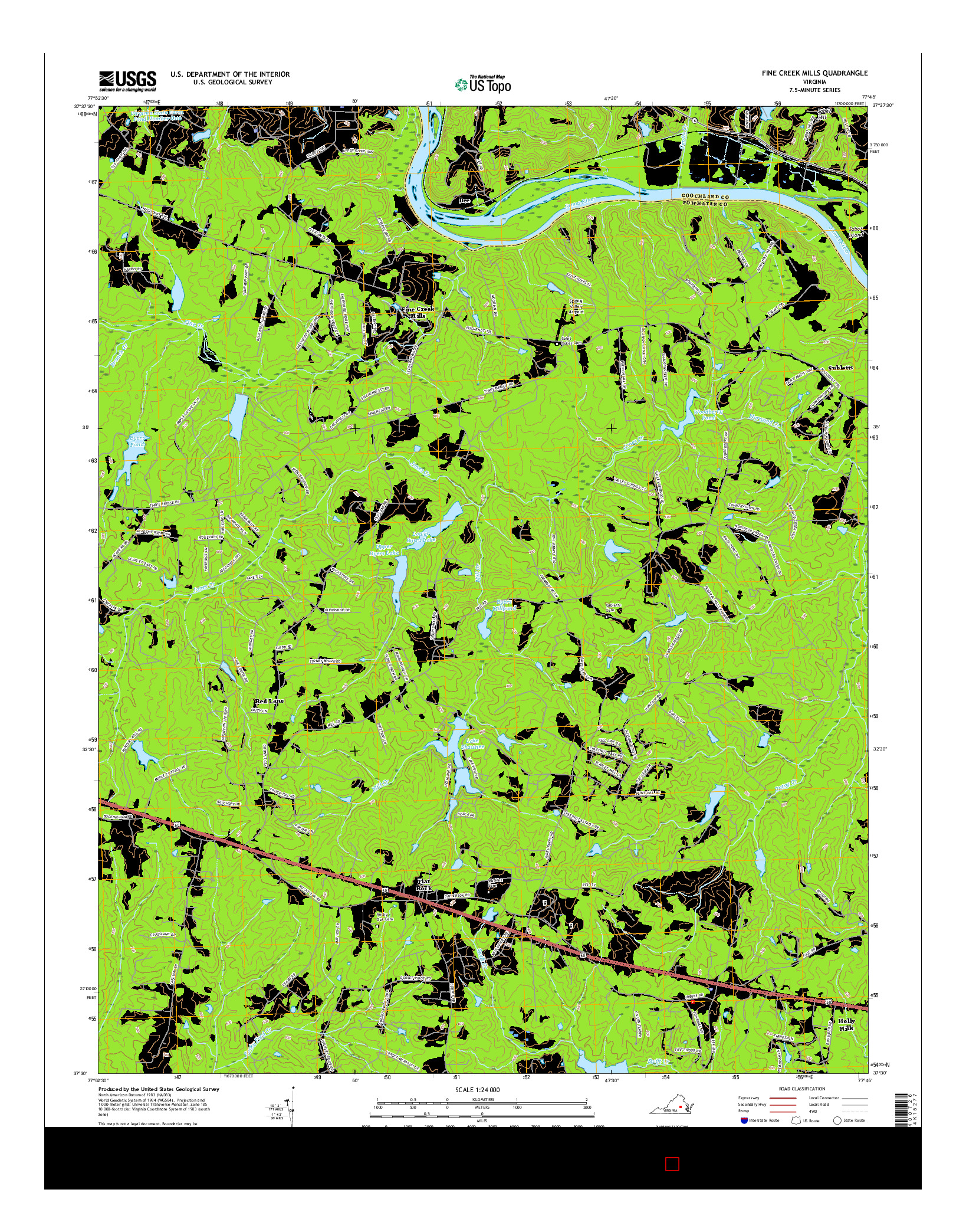 USGS US TOPO 7.5-MINUTE MAP FOR FINE CREEK MILLS, VA 2016