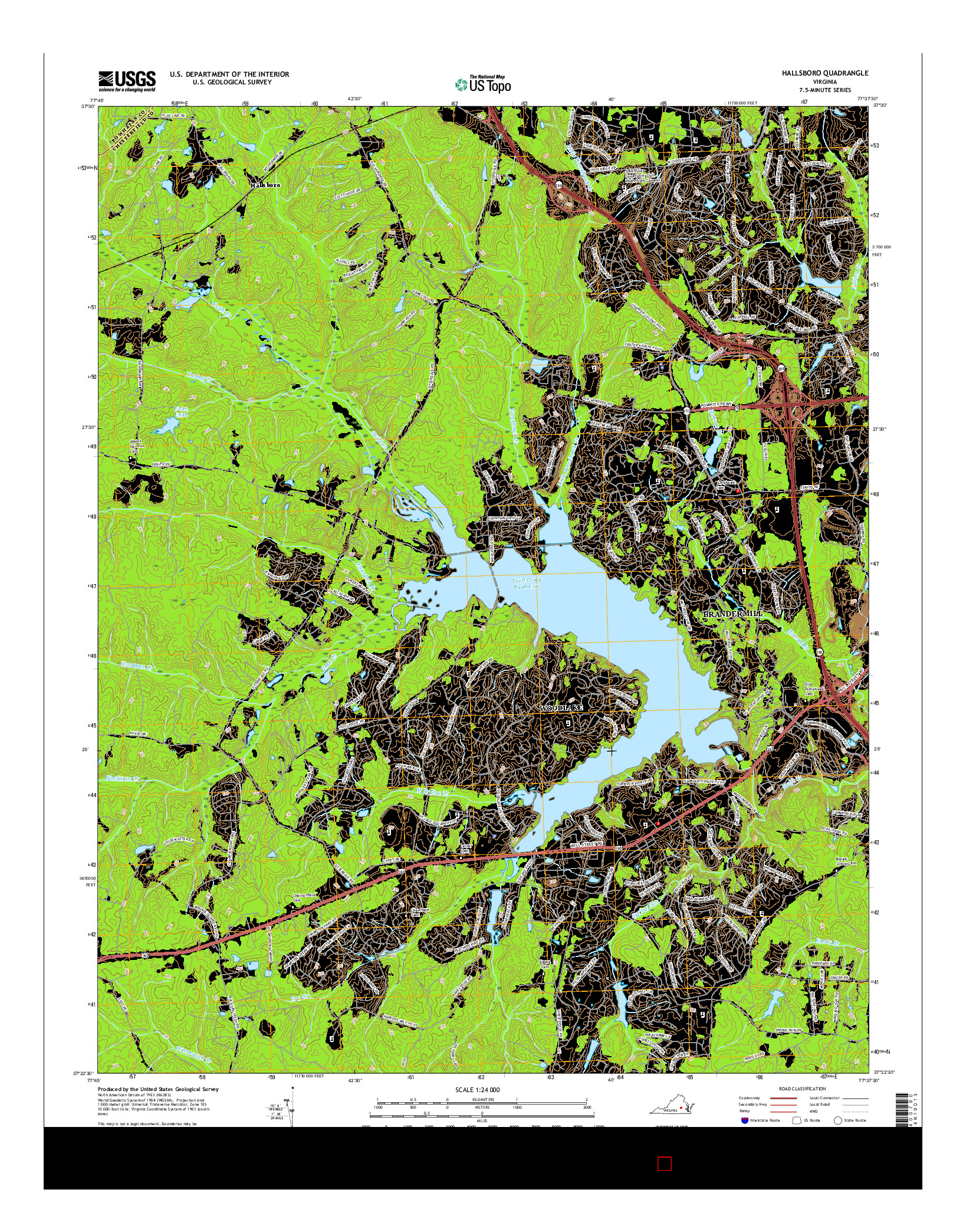 USGS US TOPO 7.5-MINUTE MAP FOR HALLSBORO, VA 2016