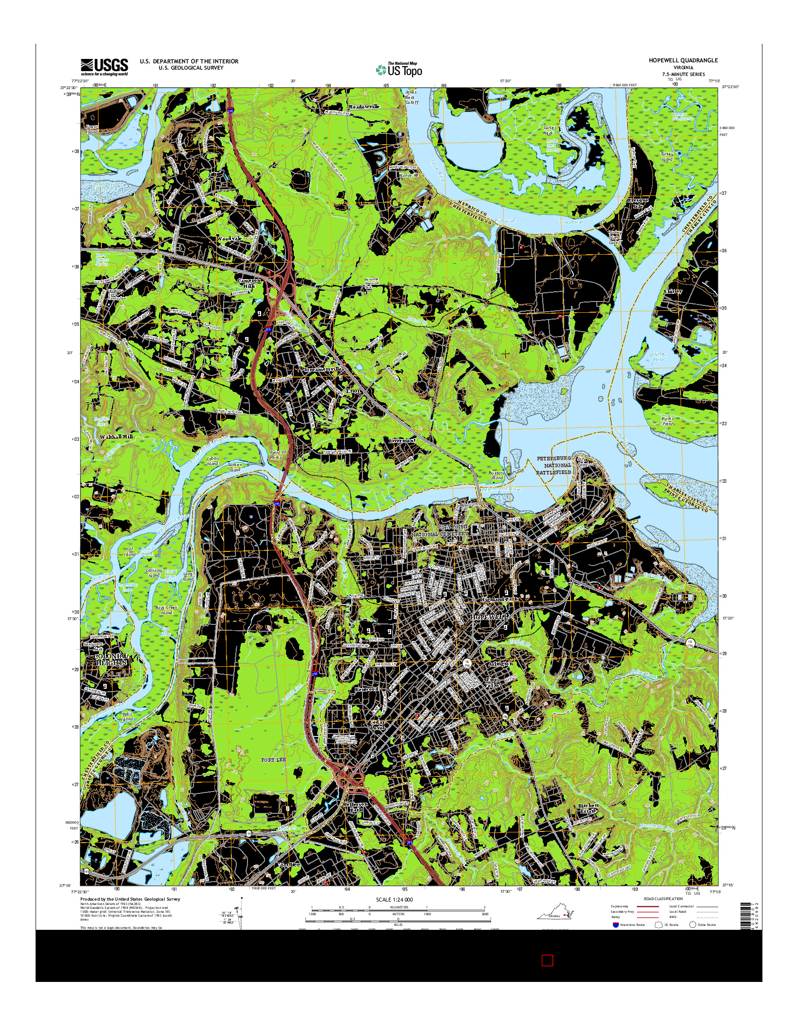 USGS US TOPO 7.5-MINUTE MAP FOR HOPEWELL, VA 2016