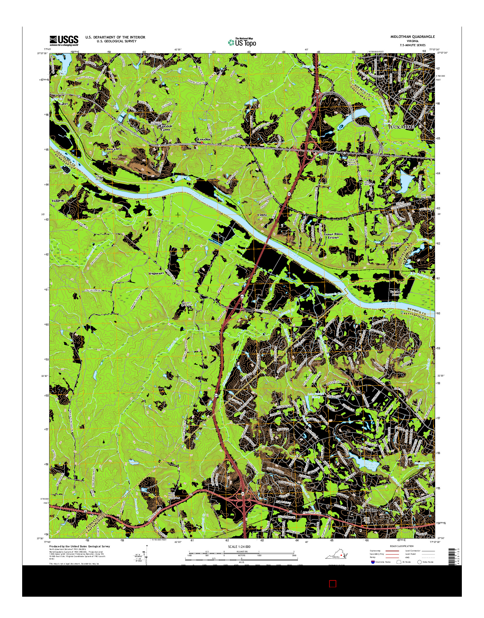 USGS US TOPO 7.5-MINUTE MAP FOR MIDLOTHIAN, VA 2016