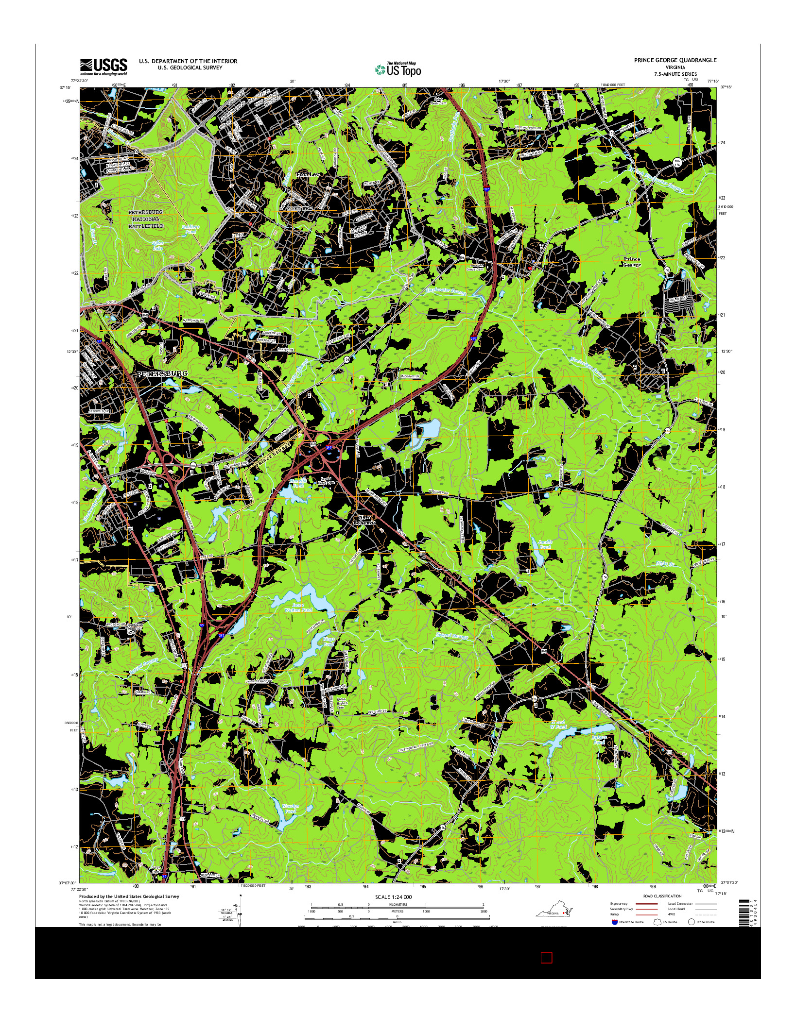 USGS US TOPO 7.5-MINUTE MAP FOR PRINCE GEORGE, VA 2016