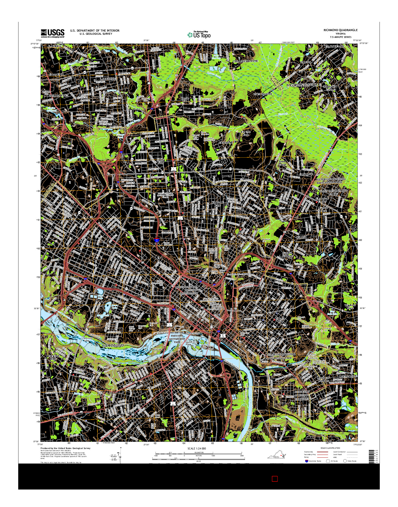 USGS US TOPO 7.5-MINUTE MAP FOR RICHMOND, VA 2016