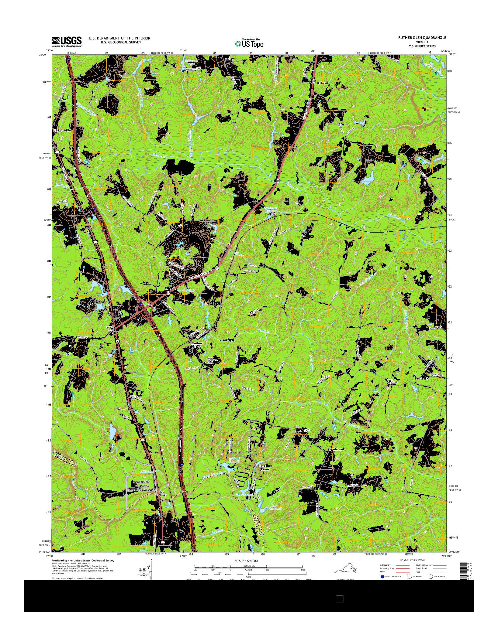 USGS US TOPO 7.5-MINUTE MAP FOR RUTHER GLEN, VA 2016