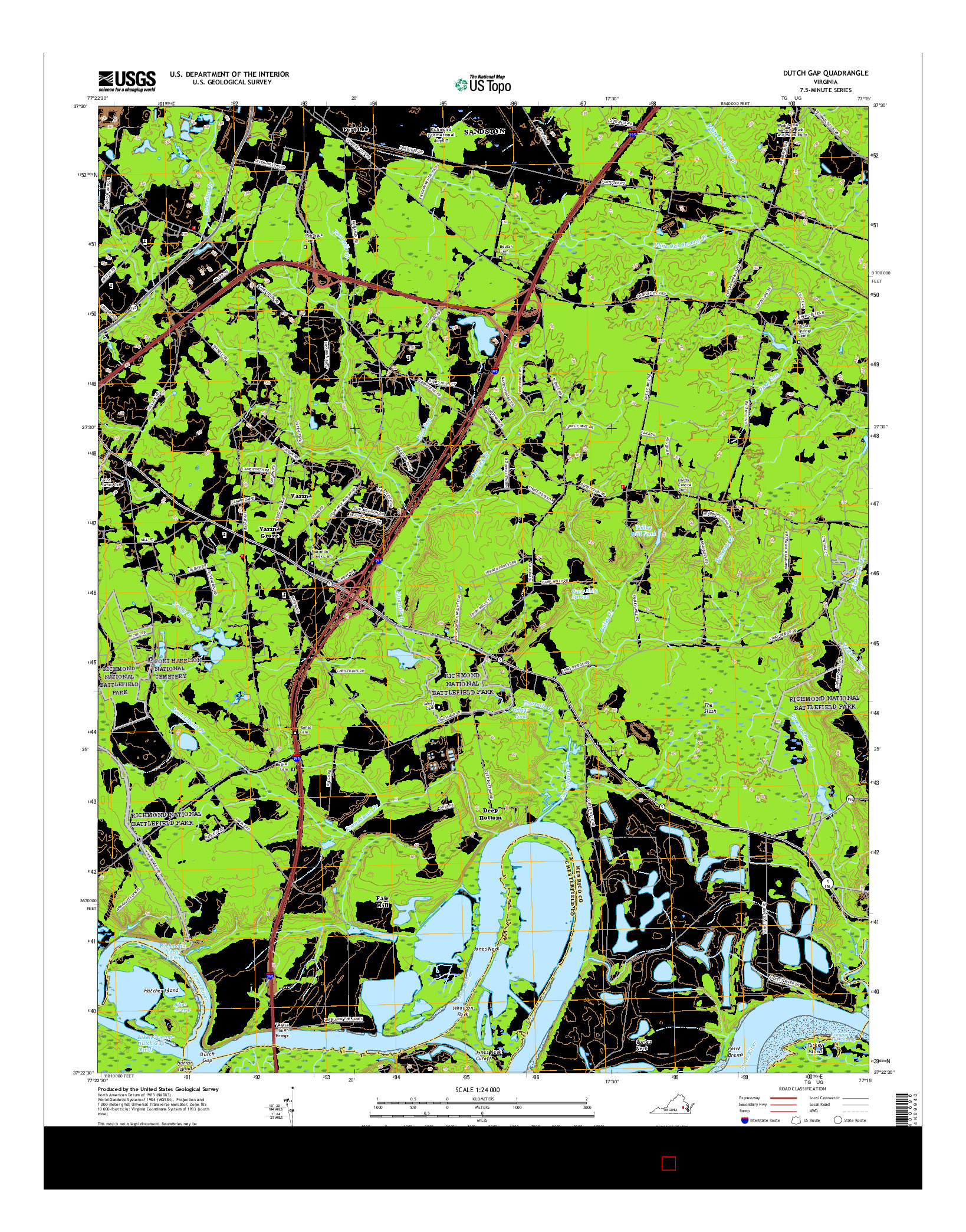 USGS US TOPO 7.5-MINUTE MAP FOR DUTCH GAP, VA 2016