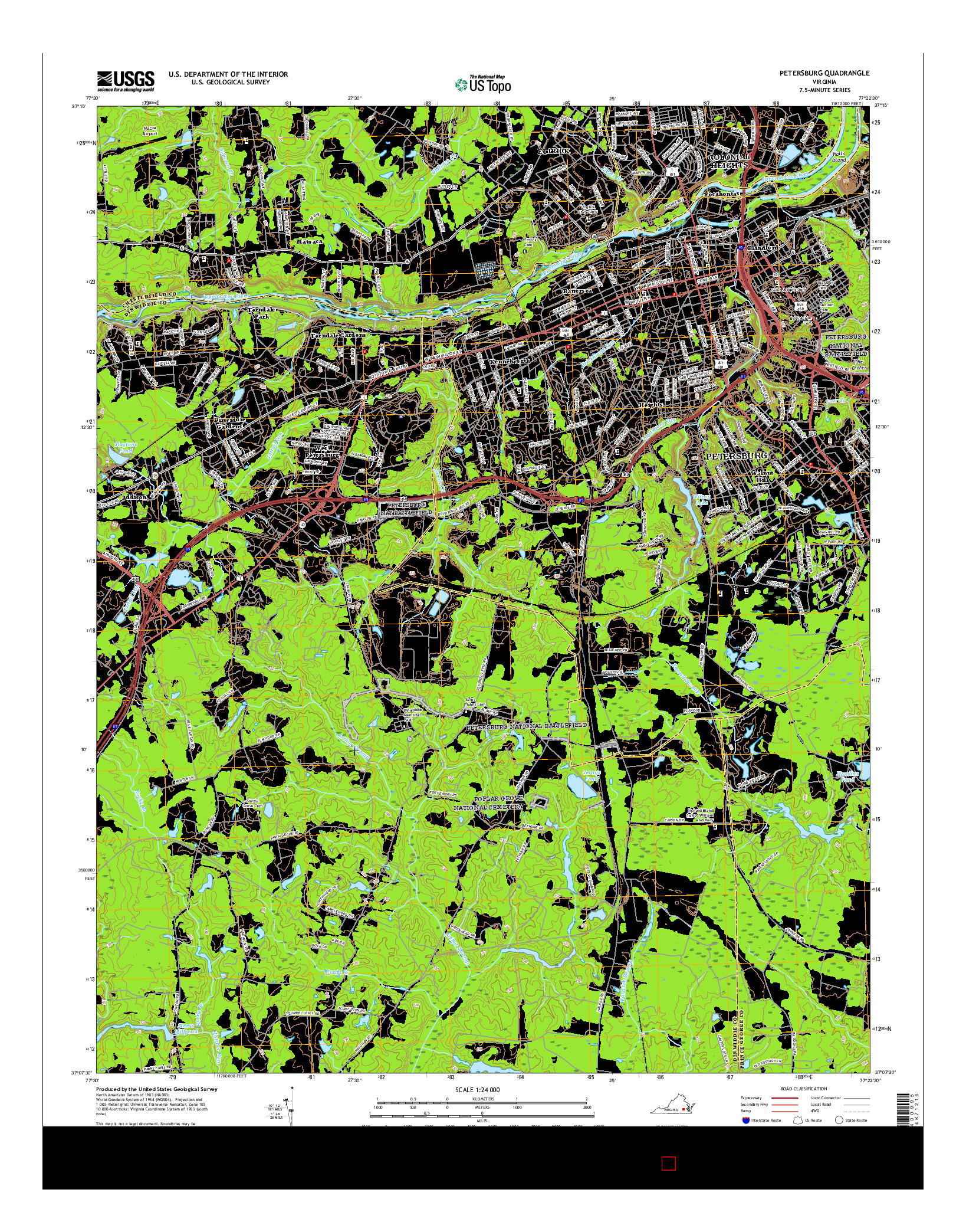 USGS US TOPO 7.5-MINUTE MAP FOR PETERSBURG, VA 2016