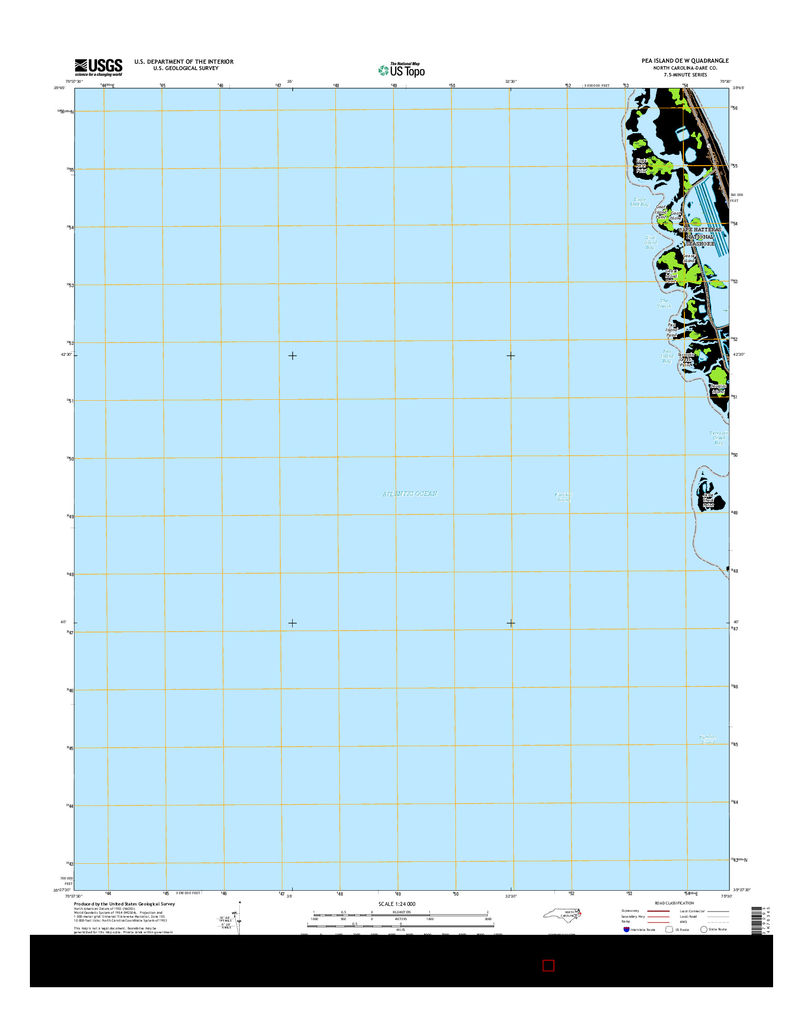 USGS US TOPO 7.5-MINUTE MAP FOR PEA ISLAND OE W, NC 2016