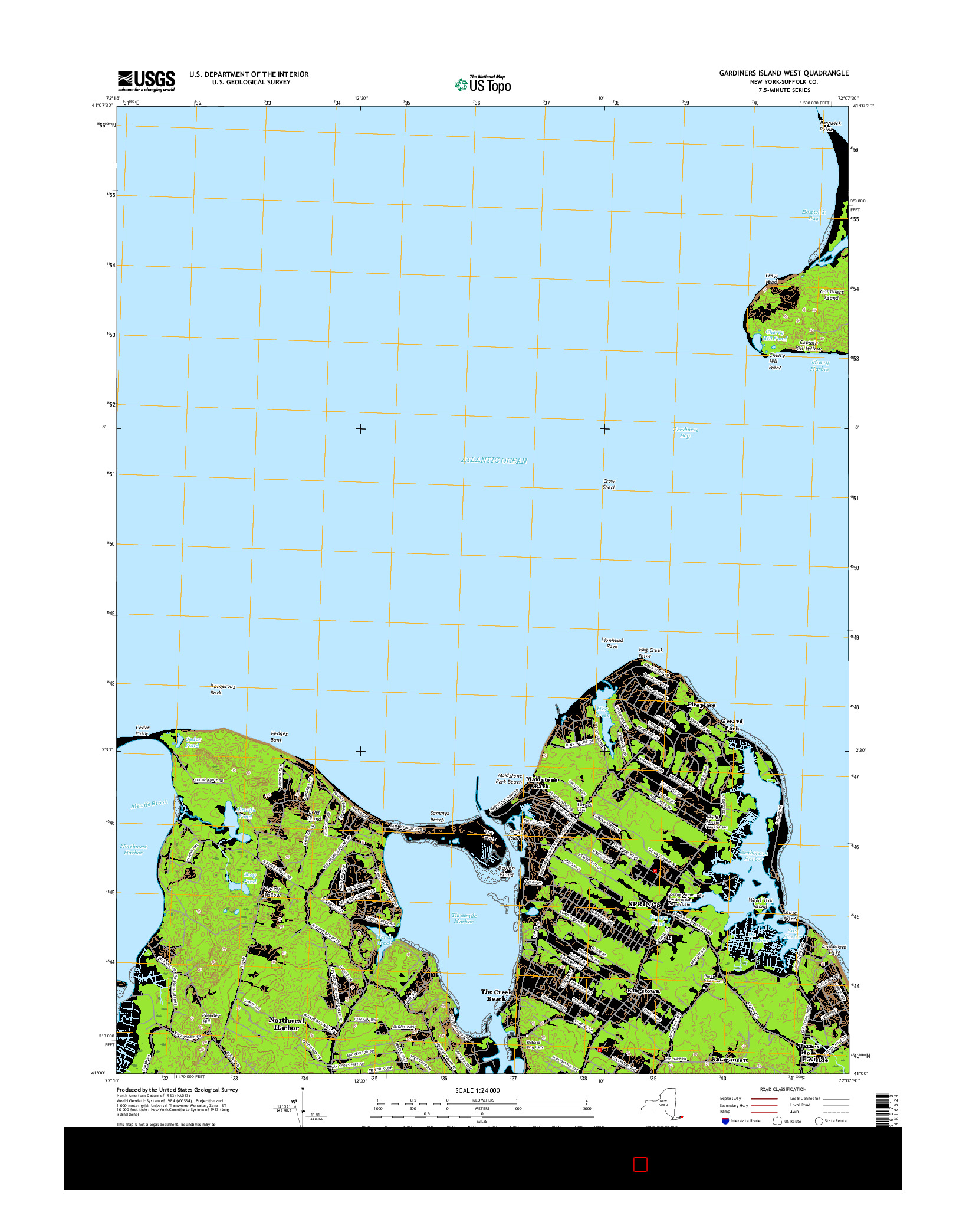 USGS US TOPO 7.5-MINUTE MAP FOR GARDINERS ISLAND WEST, NY 2016