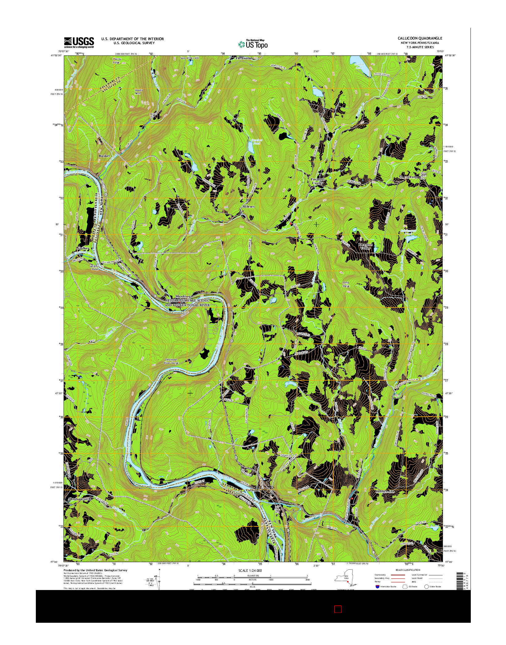 USGS US TOPO 7.5-MINUTE MAP FOR CALLICOON, NY-PA 2016