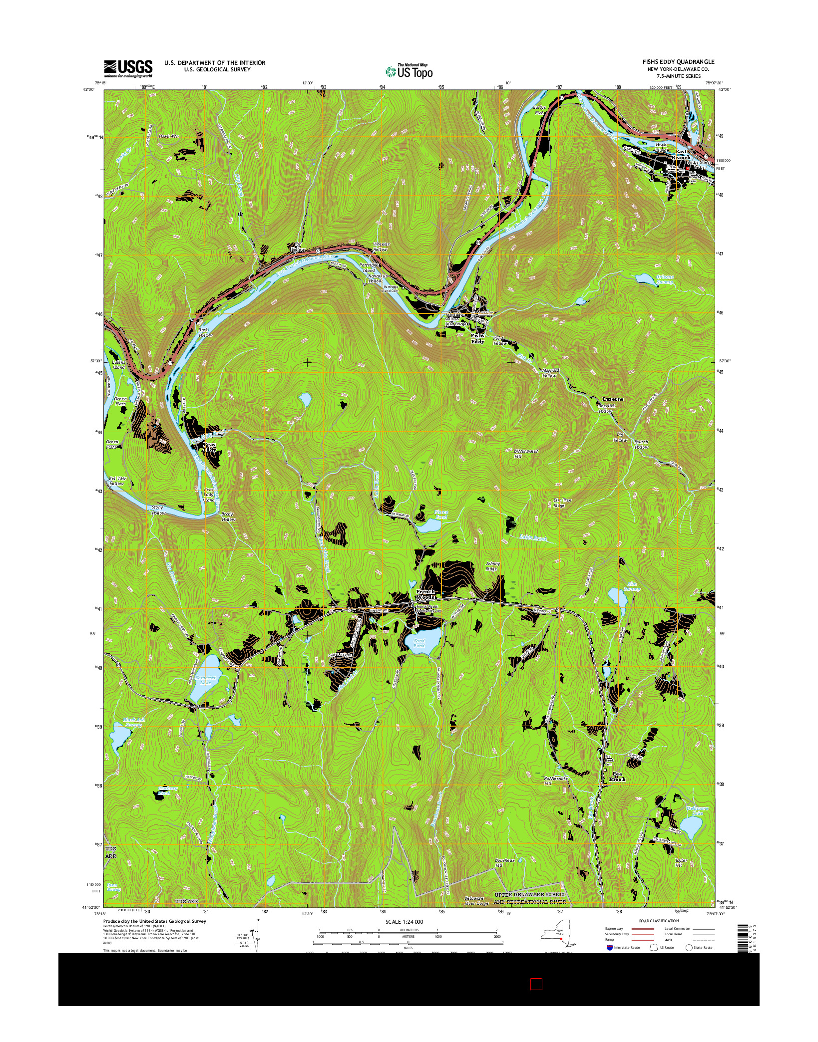 USGS US TOPO 7.5-MINUTE MAP FOR FISHS EDDY, NY 2016