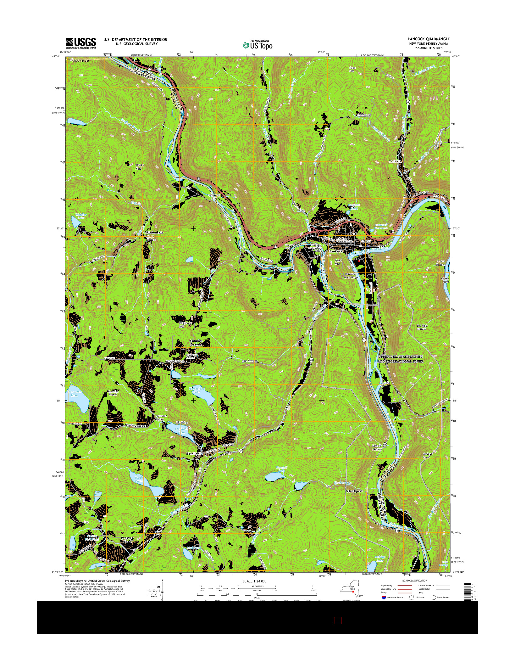 USGS US TOPO 7.5-MINUTE MAP FOR HANCOCK, NY-PA 2016