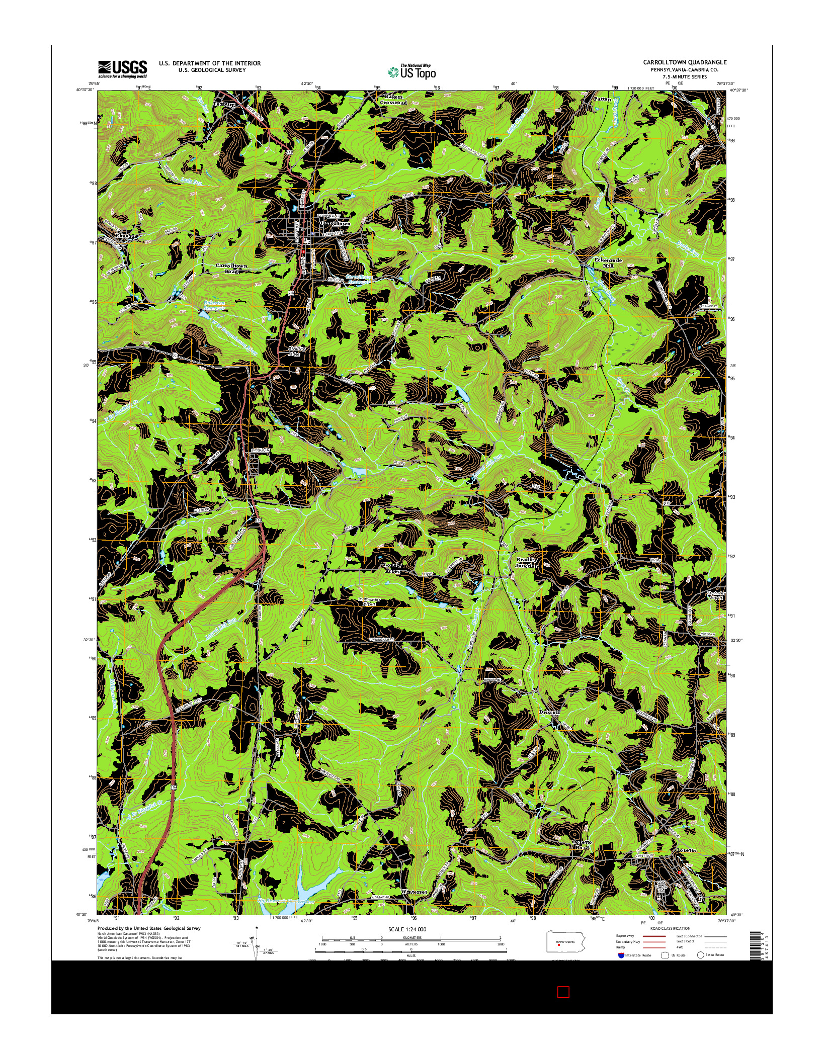 USGS US TOPO 7.5-MINUTE MAP FOR CARROLLTOWN, PA 2016