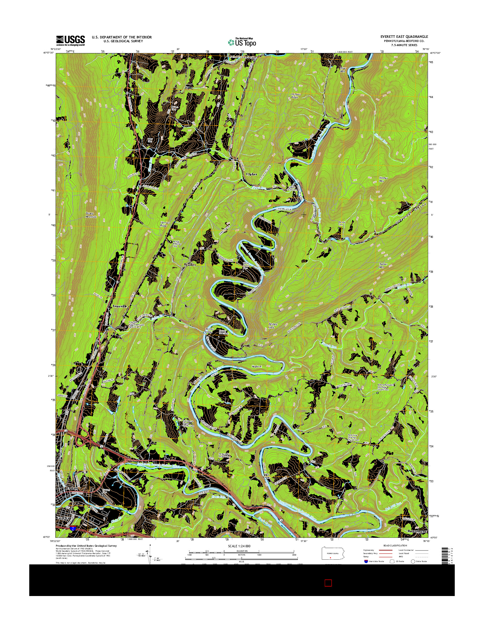 USGS US TOPO 7.5-MINUTE MAP FOR EVERETT EAST, PA 2016