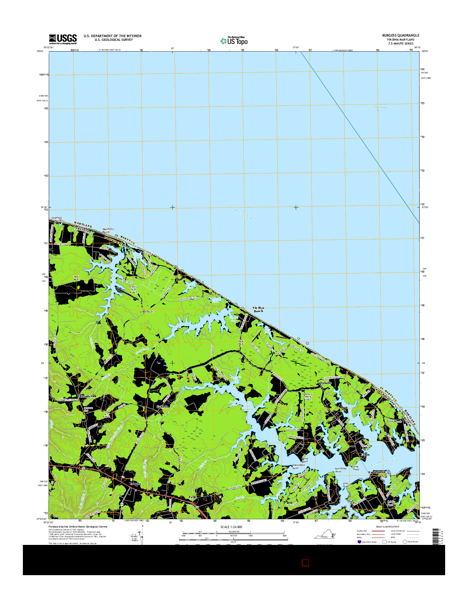 USGS US TOPO 7.5-MINUTE MAP FOR BURGESS, VA-MD 2016