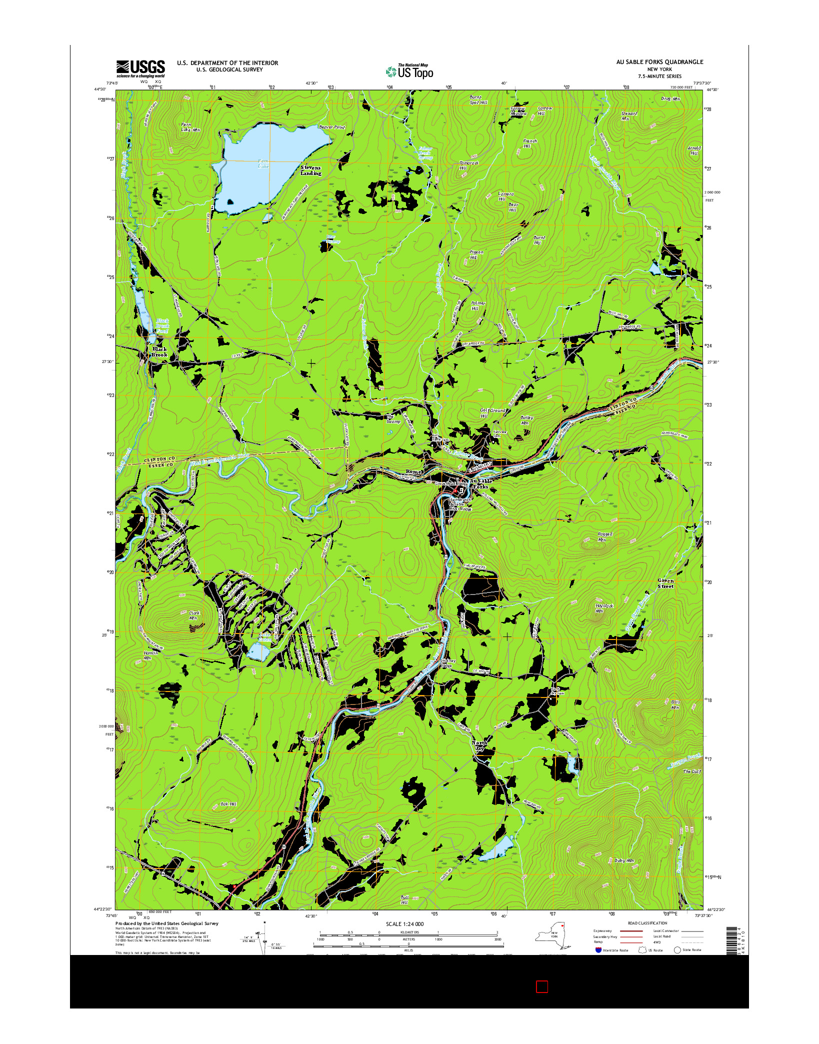 USGS US TOPO 7.5-MINUTE MAP FOR AU SABLE FORKS, NY 2016