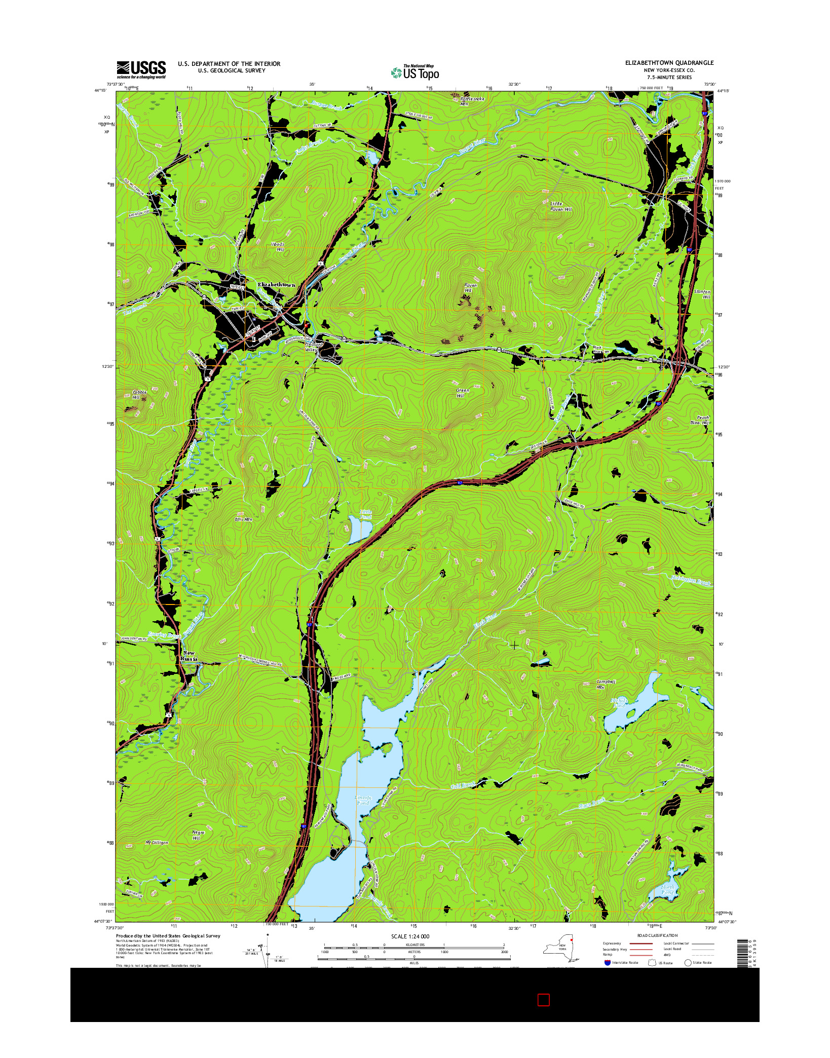 USGS US TOPO 7.5-MINUTE MAP FOR ELIZABETHTOWN, NY 2016