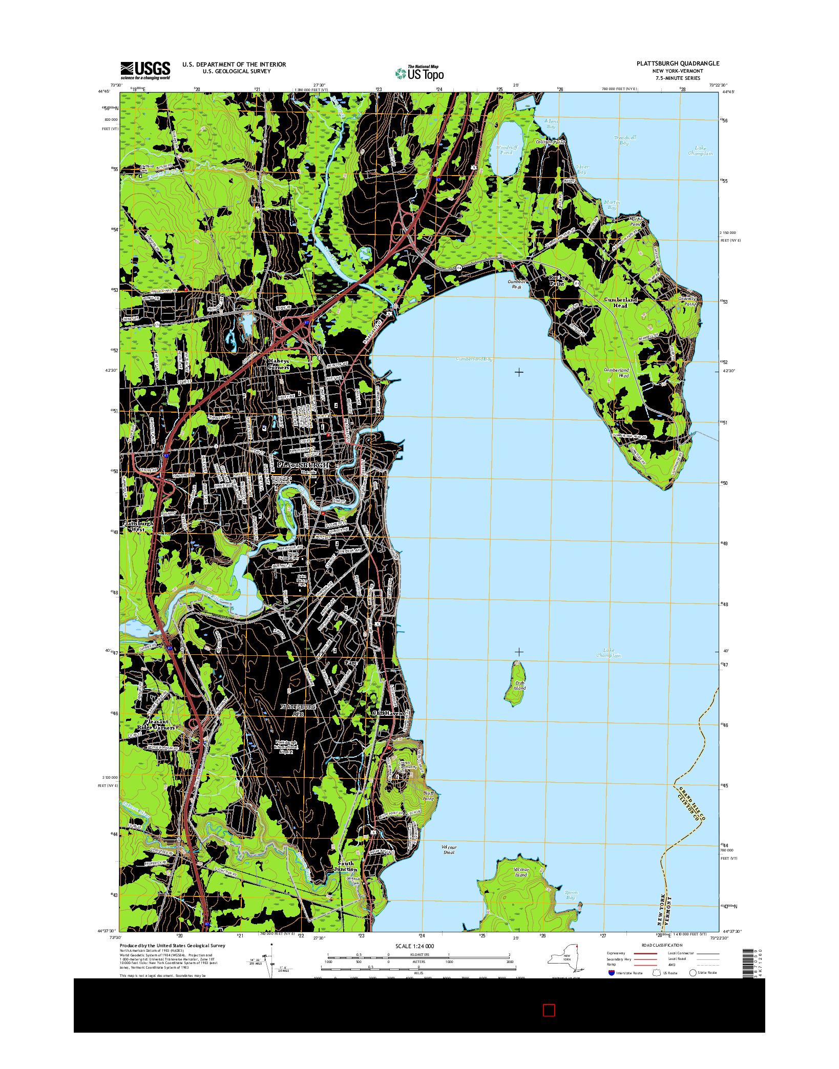 USGS US TOPO 7.5-MINUTE MAP FOR PLATTSBURGH, NY-VT 2016
