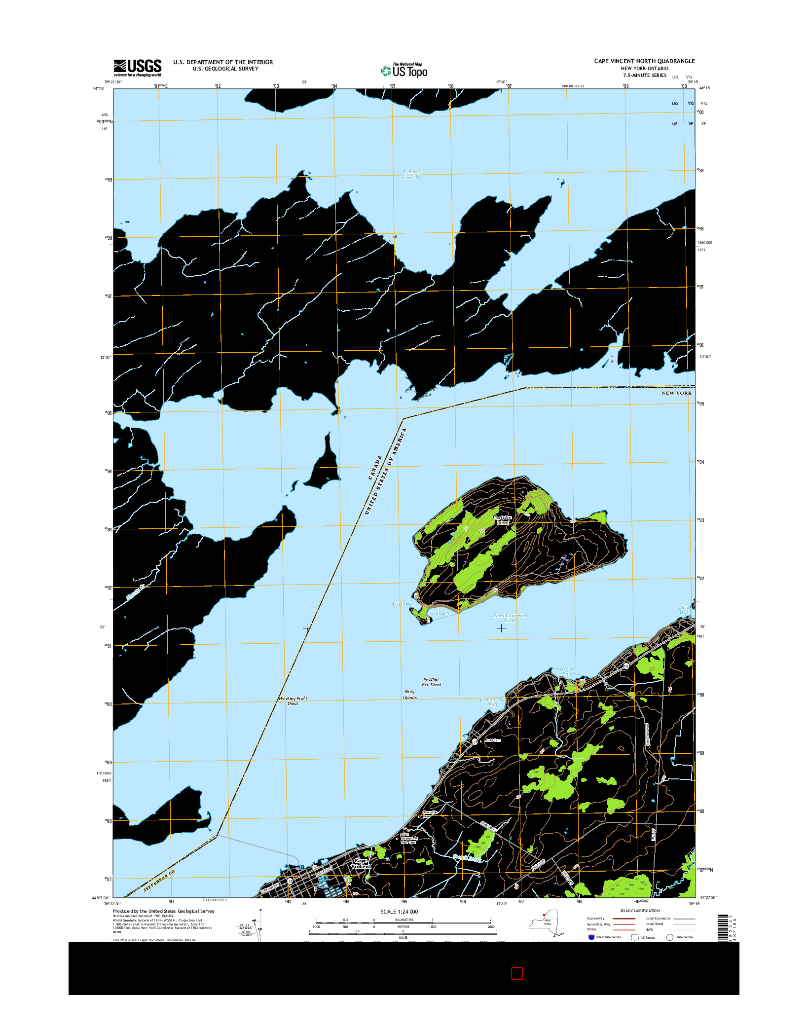 USGS US TOPO 7.5-MINUTE MAP FOR CAPE VINCENT NORTH, NY-ON 2016