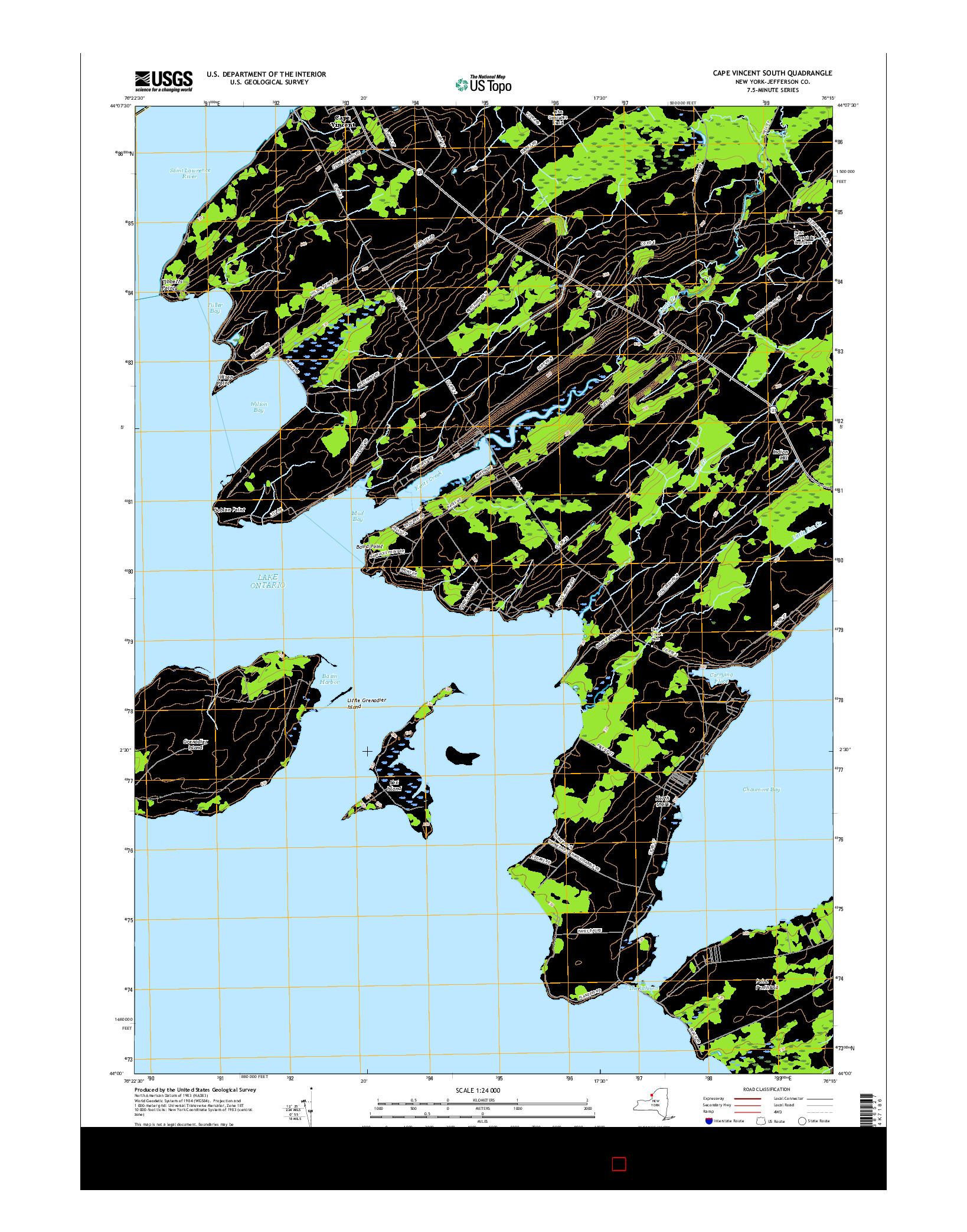 USGS US TOPO 7.5-MINUTE MAP FOR CAPE VINCENT SOUTH, NY 2016