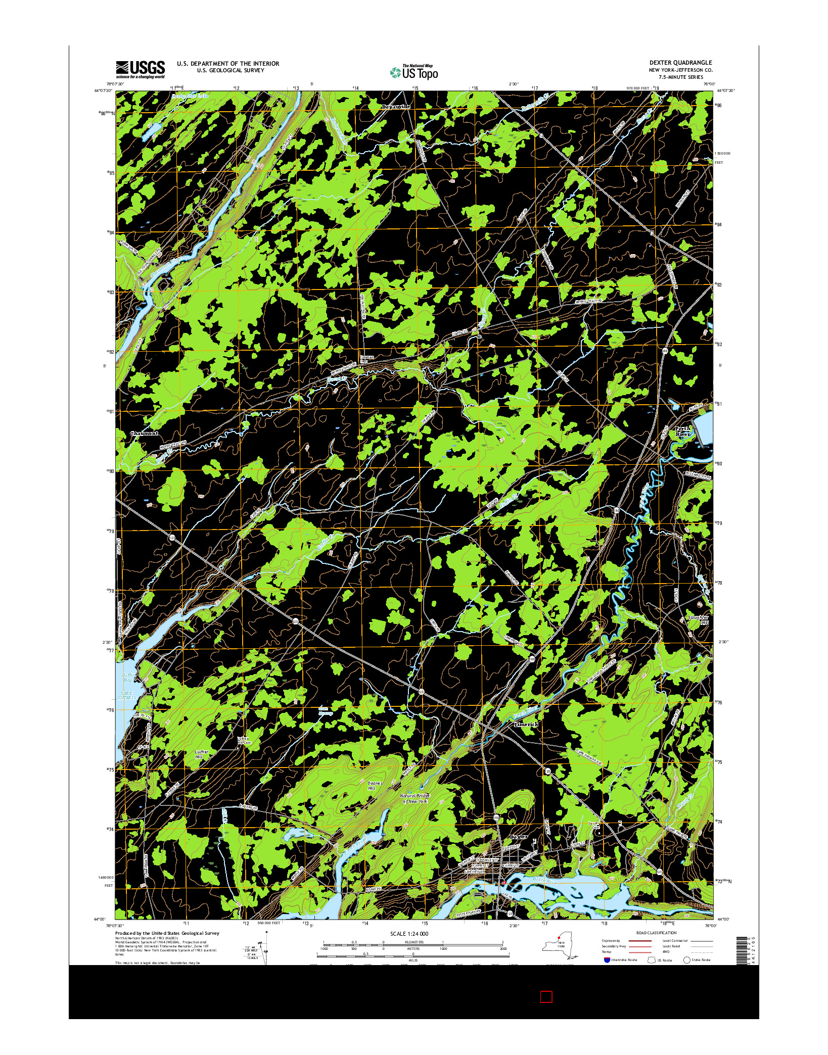 USGS US TOPO 7.5-MINUTE MAP FOR DEXTER, NY 2016