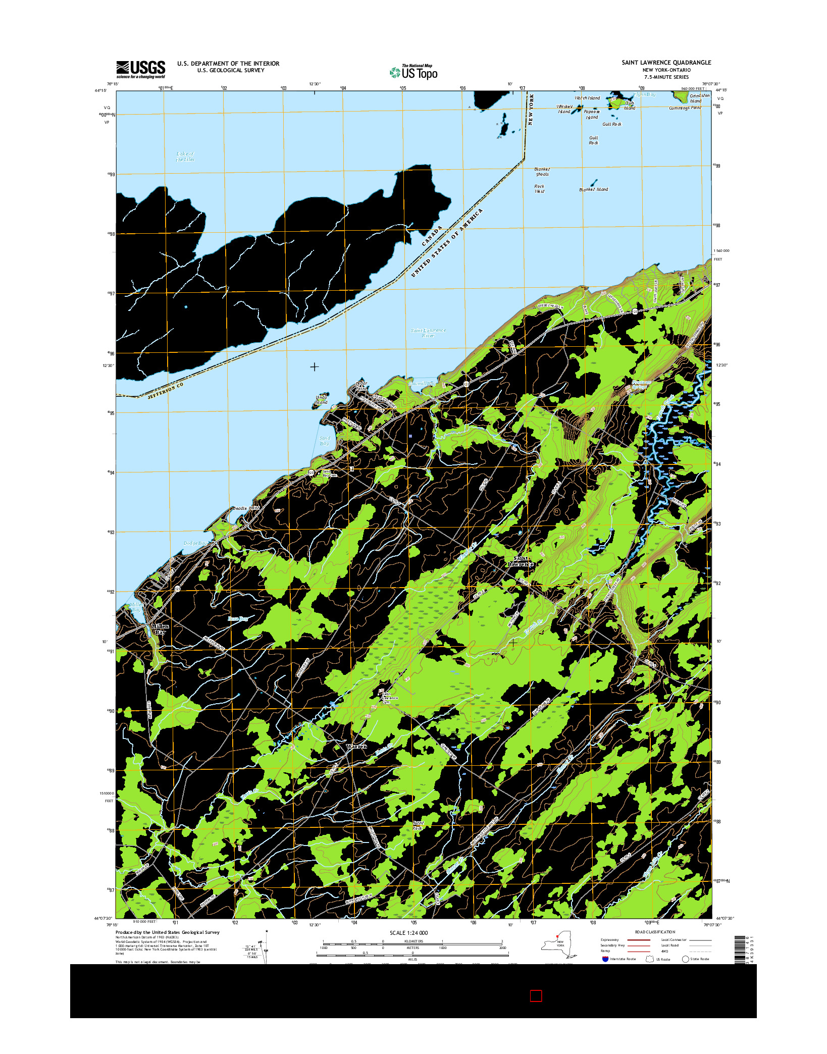 USGS US TOPO 7.5-MINUTE MAP FOR SAINT LAWRENCE, NY-ON 2016