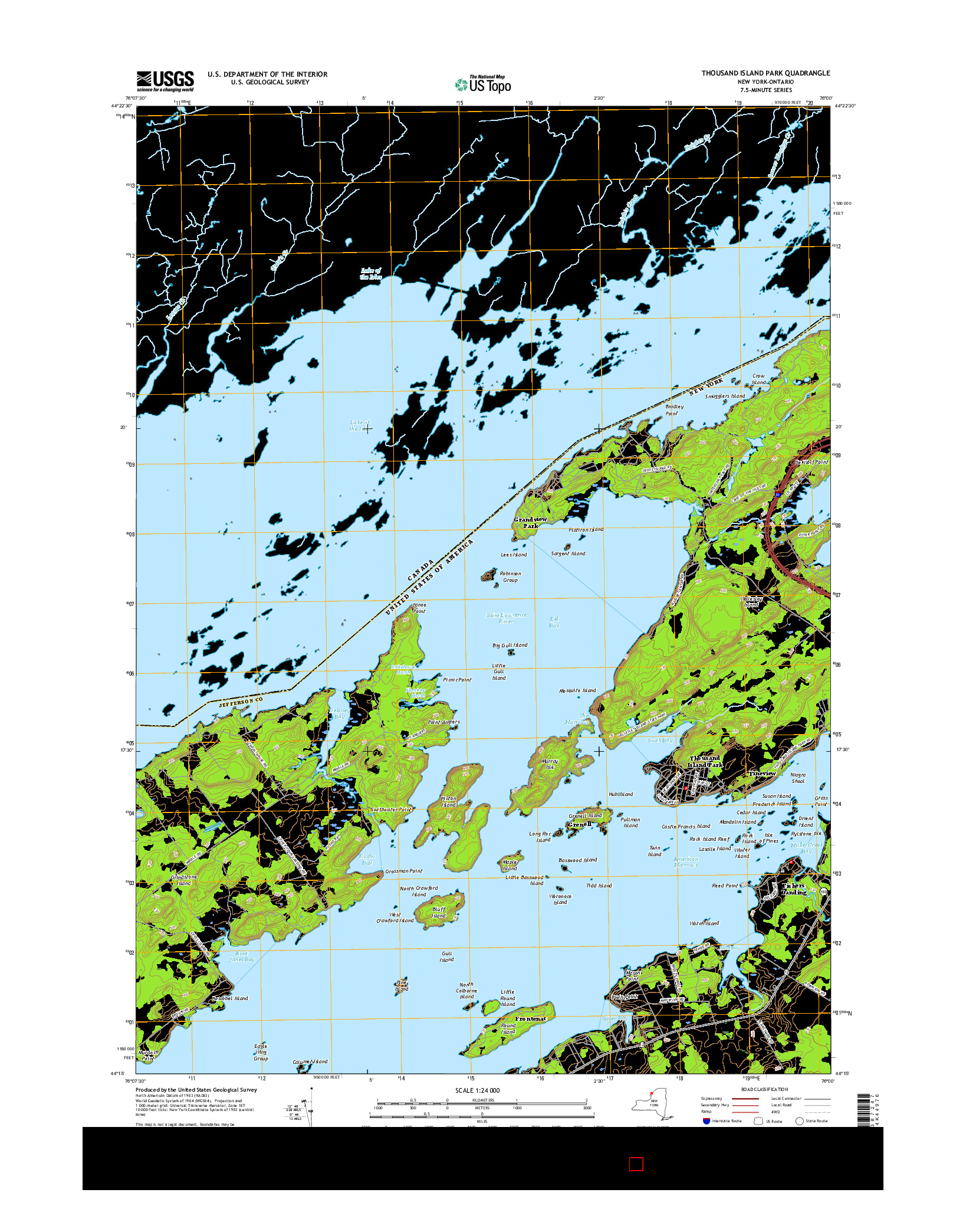 USGS US TOPO 7.5-MINUTE MAP FOR THOUSAND ISLAND PARK, NY-ON 2016