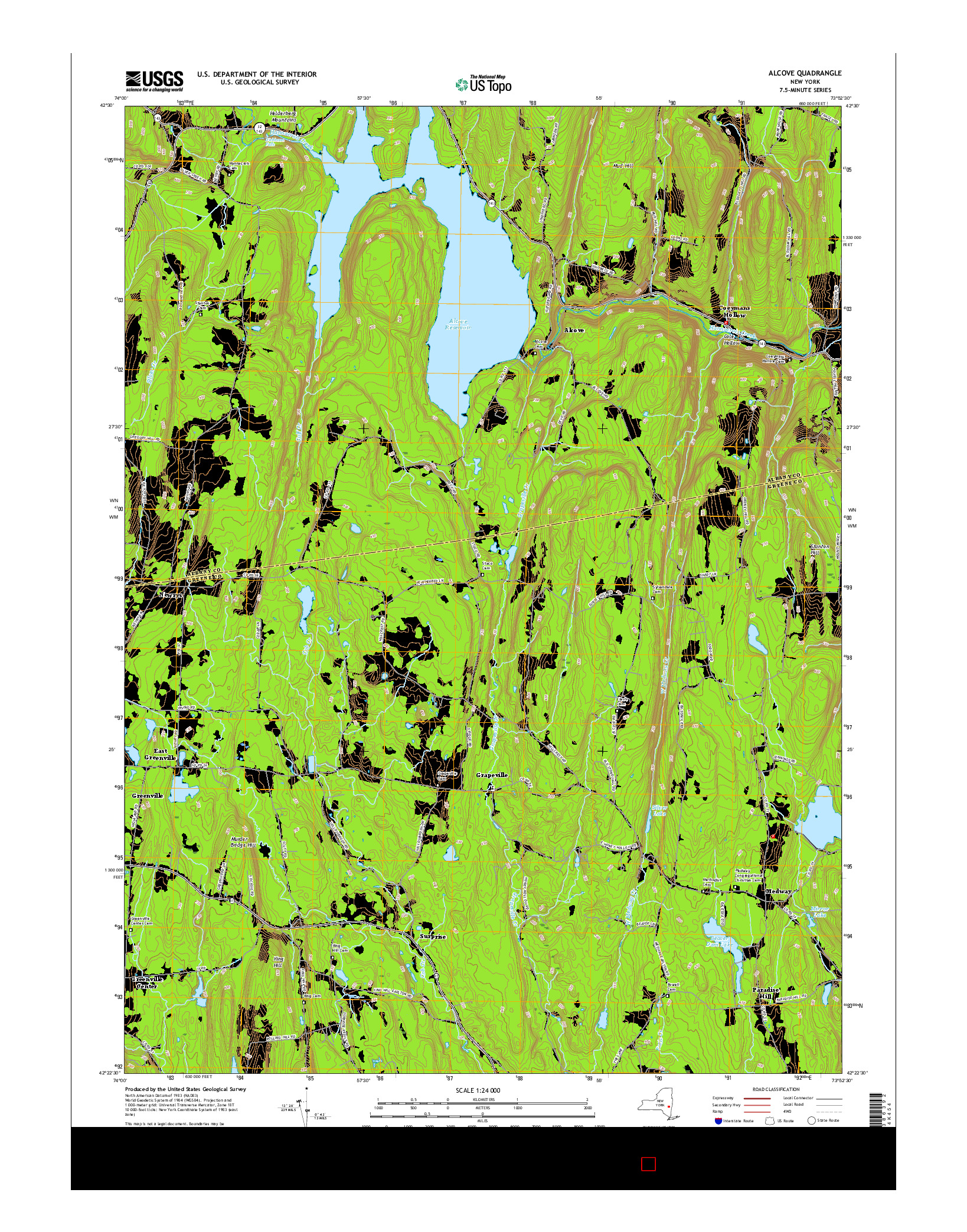 USGS US TOPO 7.5-MINUTE MAP FOR ALCOVE, NY 2016