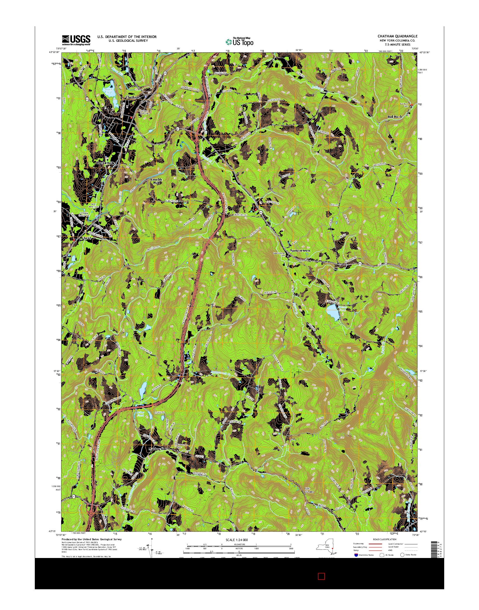 USGS US TOPO 7.5-MINUTE MAP FOR CHATHAM, NY 2016