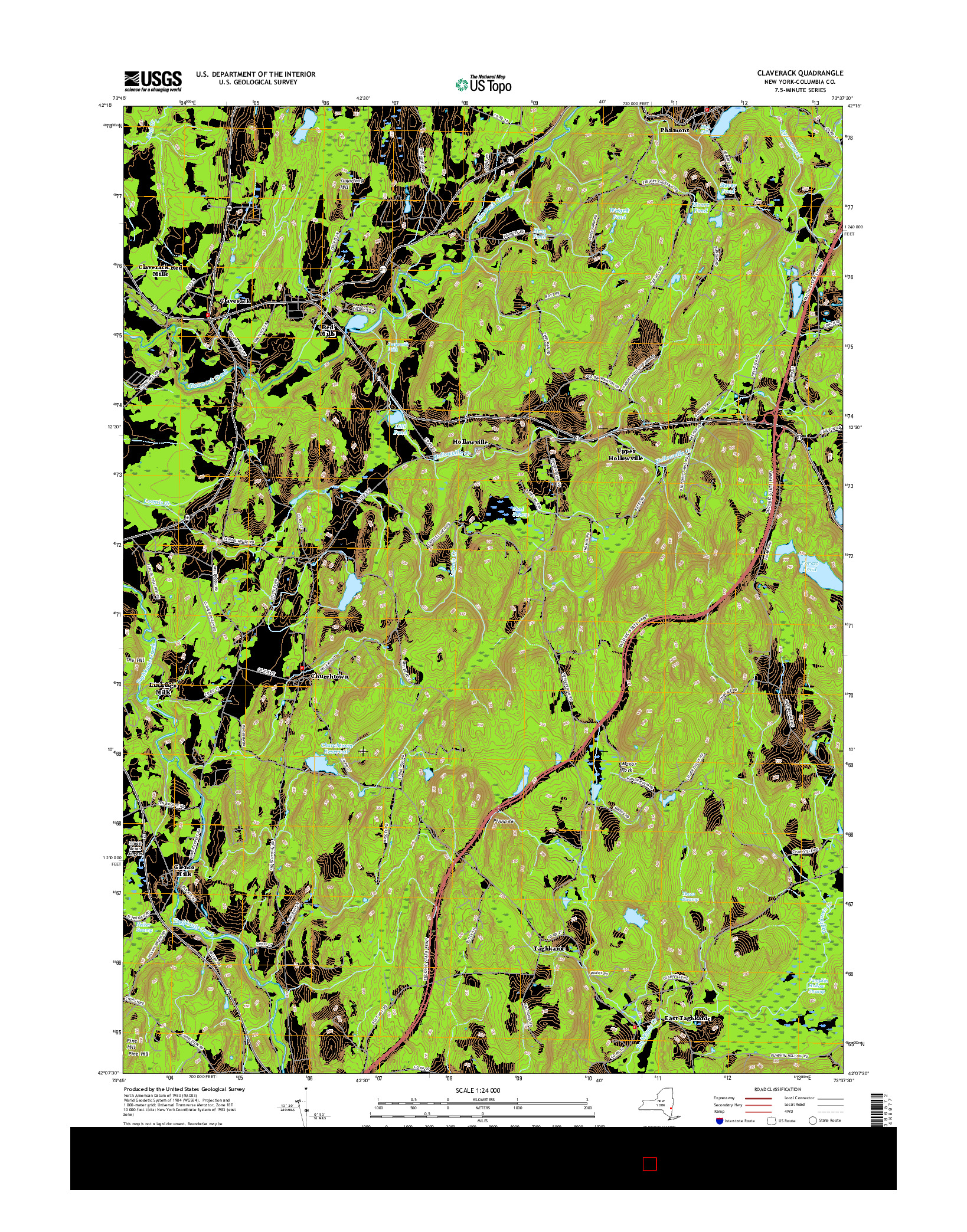 USGS US TOPO 7.5-MINUTE MAP FOR CLAVERACK, NY 2016