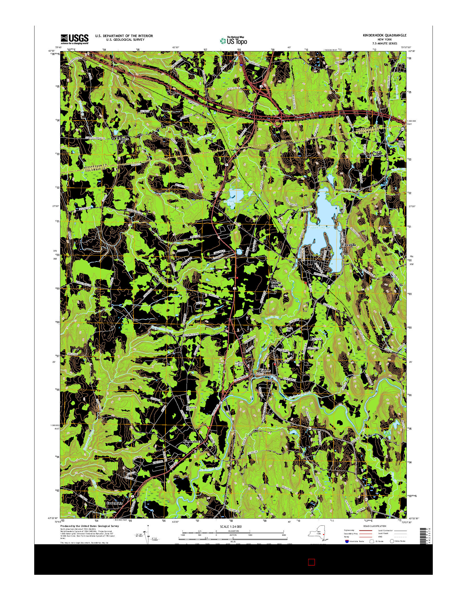 USGS US TOPO 7.5-MINUTE MAP FOR KINDERHOOK, NY 2016