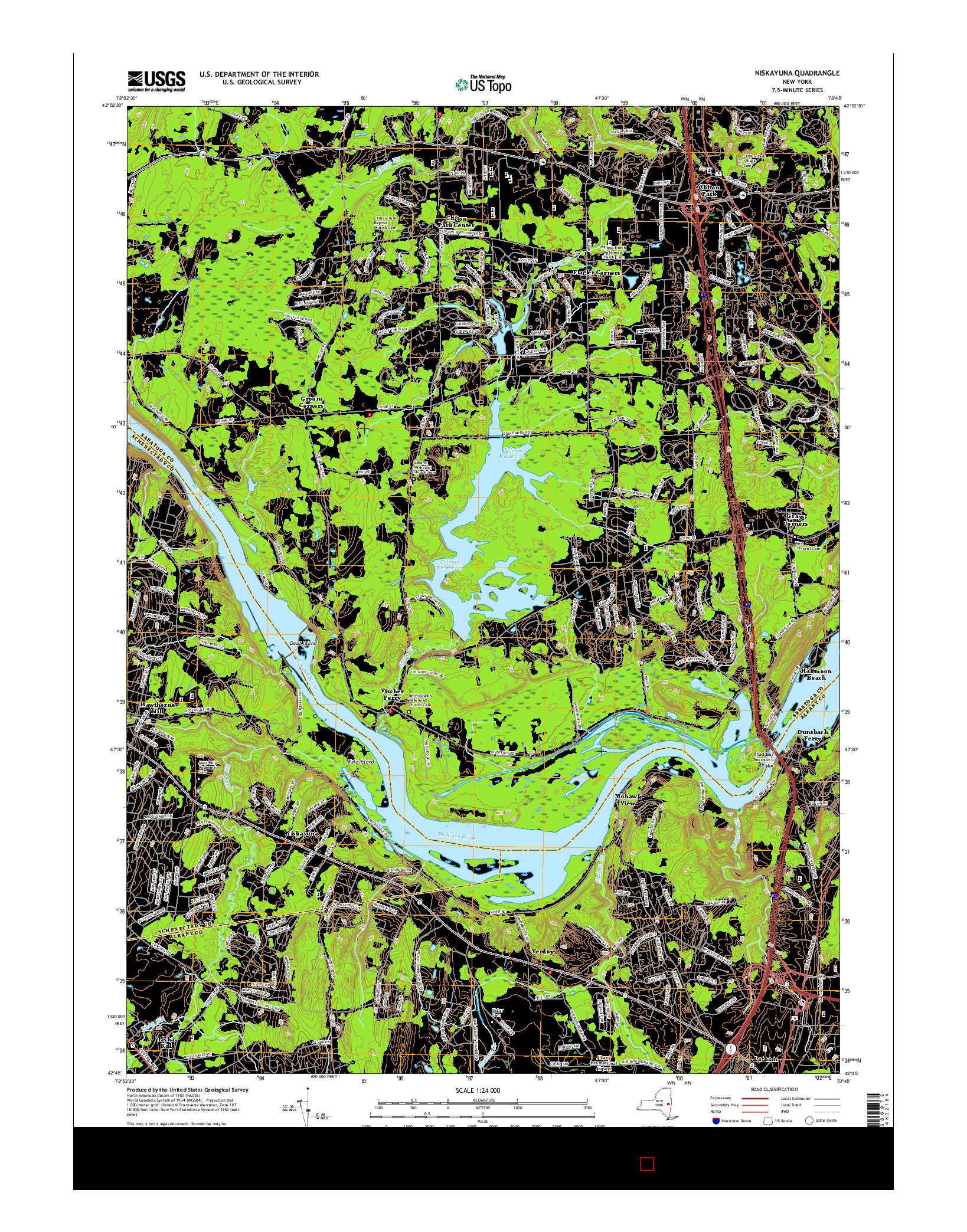 USGS US TOPO 7.5-MINUTE MAP FOR NISKAYUNA, NY 2016