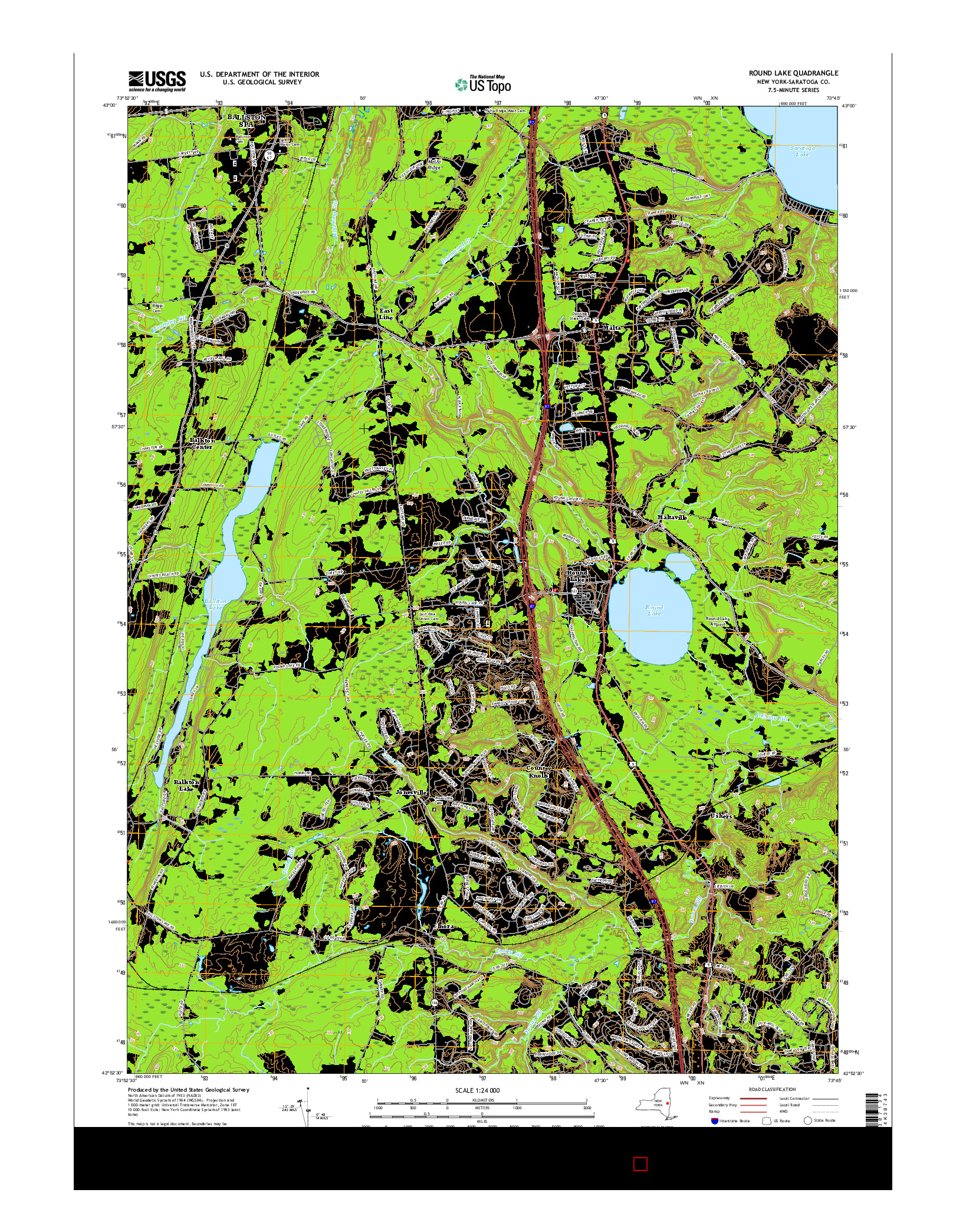 USGS US TOPO 7.5-MINUTE MAP FOR ROUND LAKE, NY 2016