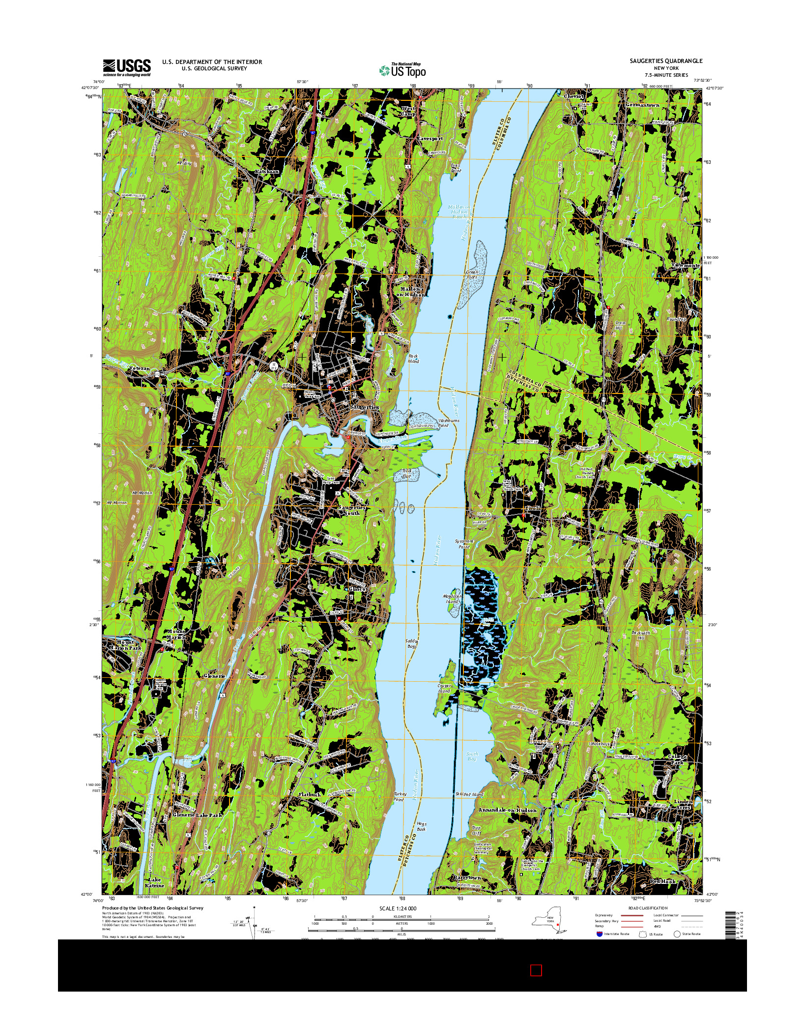 USGS US TOPO 7.5-MINUTE MAP FOR SAUGERTIES, NY 2016