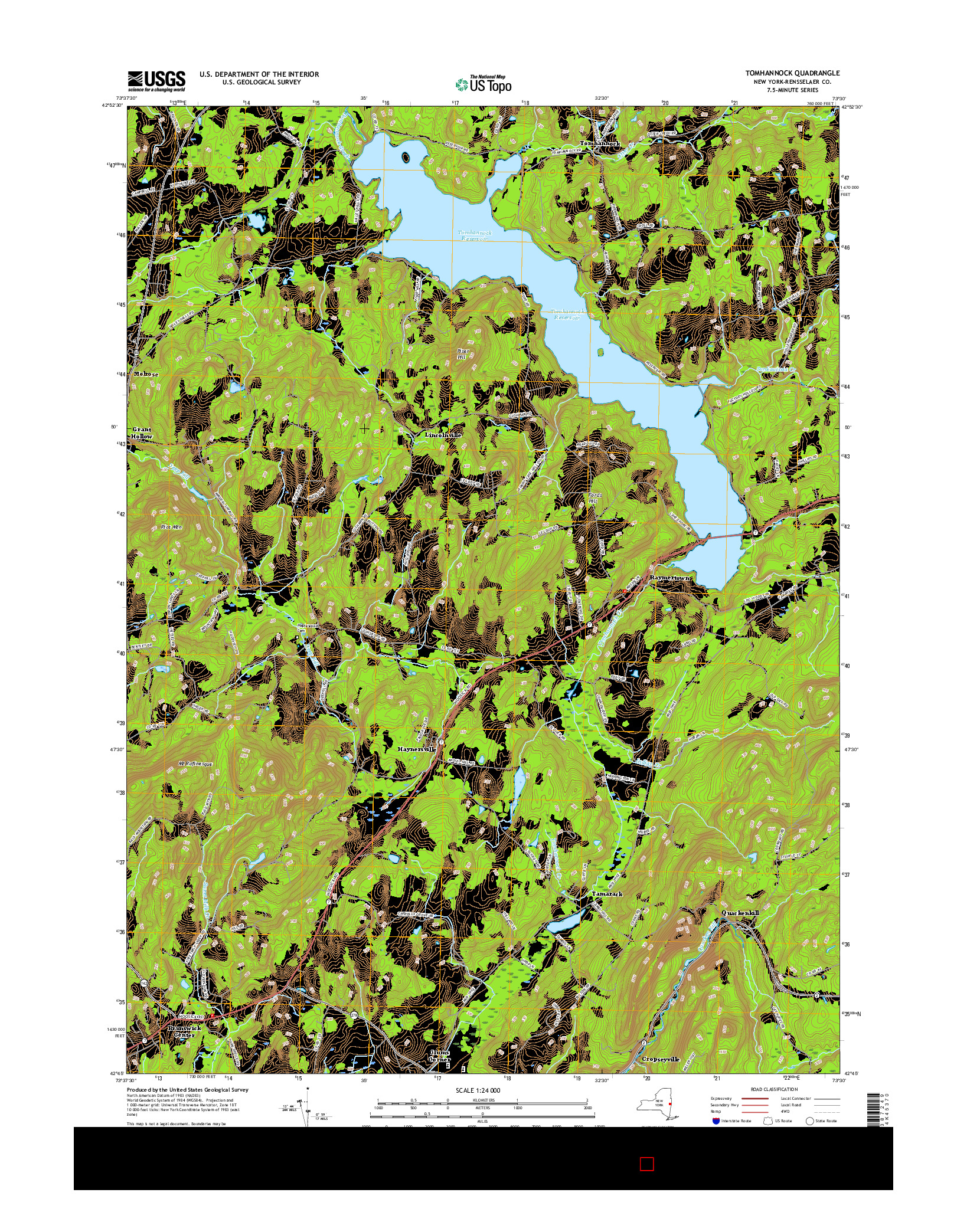 USGS US TOPO 7.5-MINUTE MAP FOR TOMHANNOCK, NY 2016