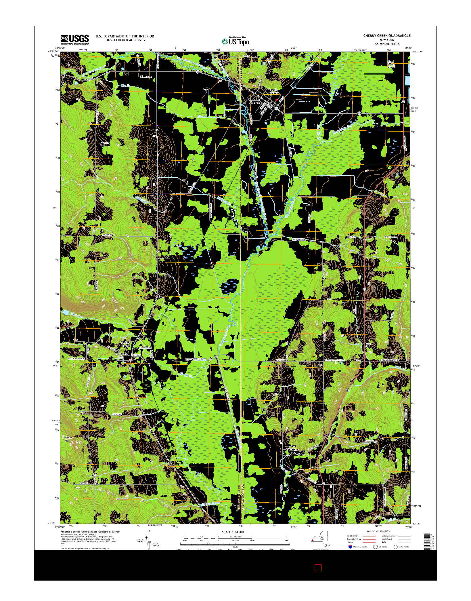 USGS US TOPO 7.5-MINUTE MAP FOR CHERRY CREEK, NY 2016