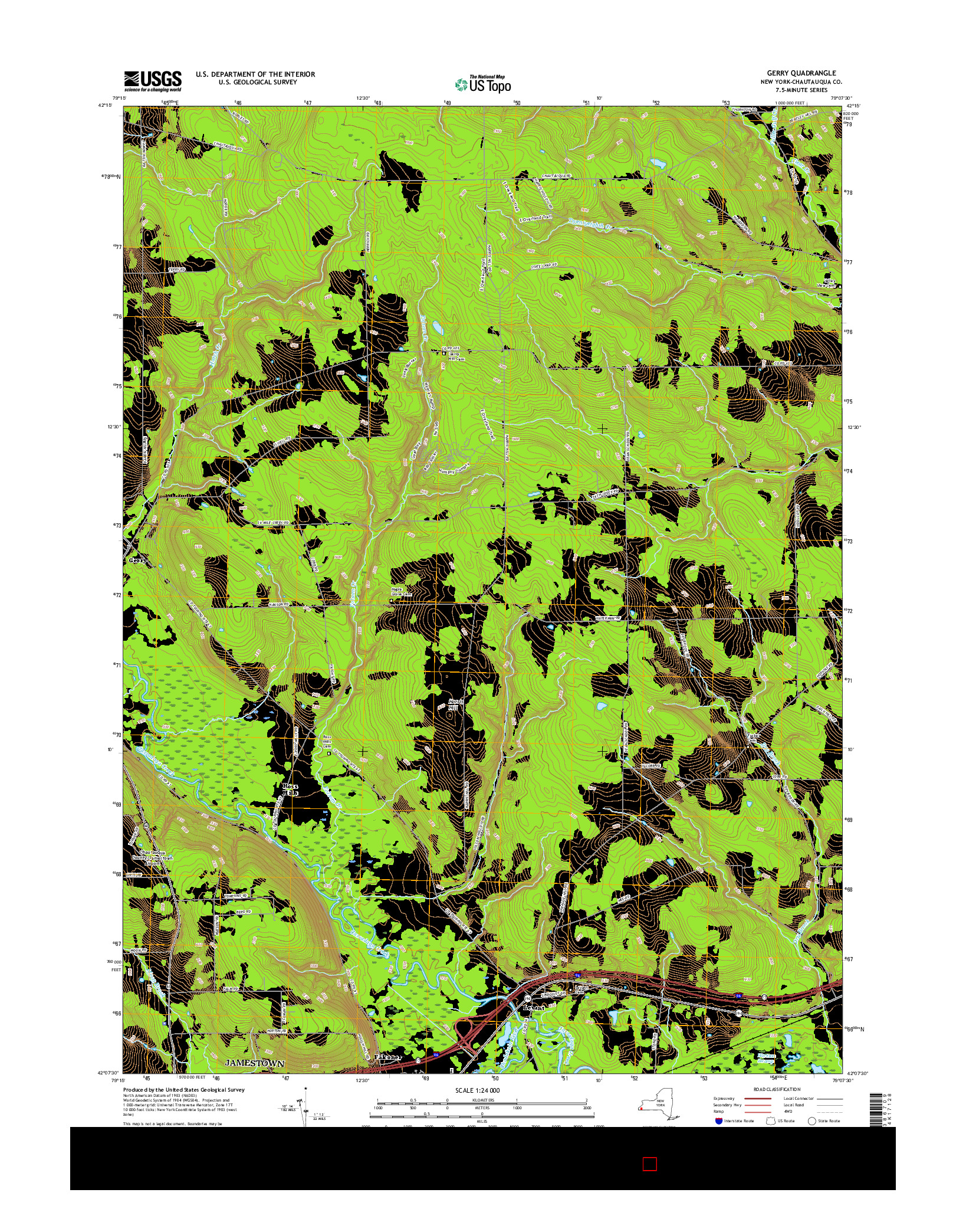 USGS US TOPO 7.5-MINUTE MAP FOR GERRY, NY 2016