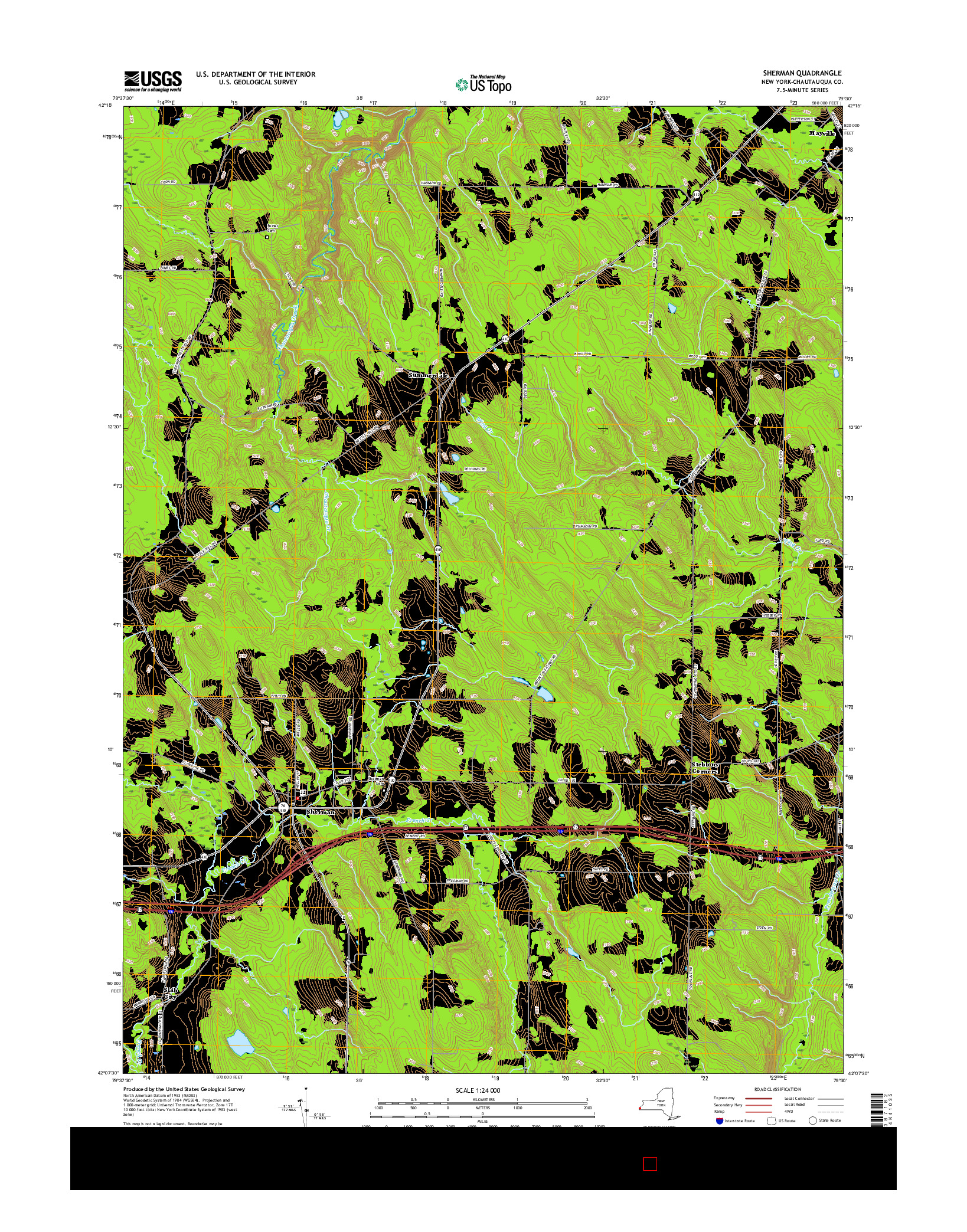 USGS US TOPO 7.5-MINUTE MAP FOR SHERMAN, NY 2016