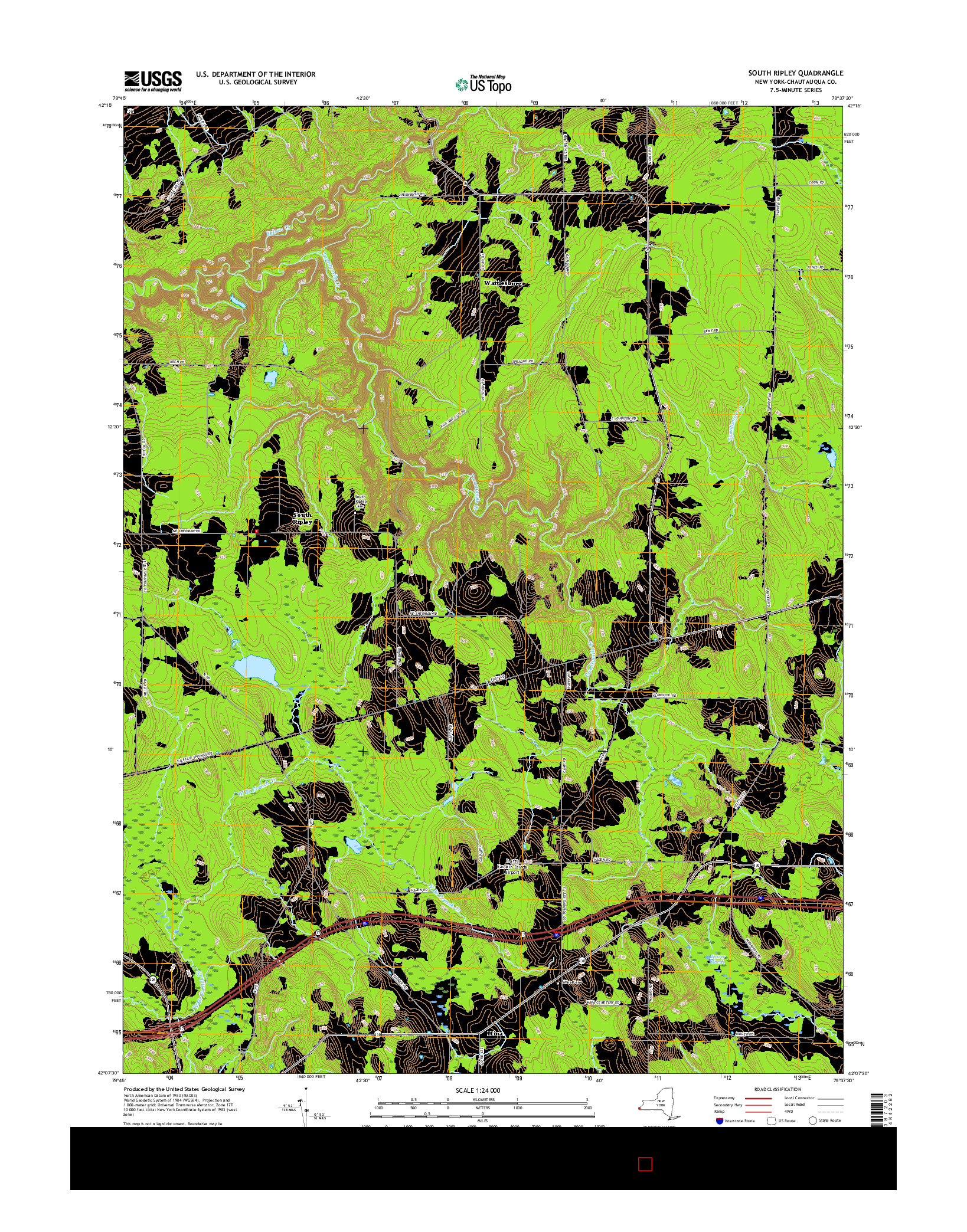 USGS US TOPO 7.5-MINUTE MAP FOR SOUTH RIPLEY, NY 2016