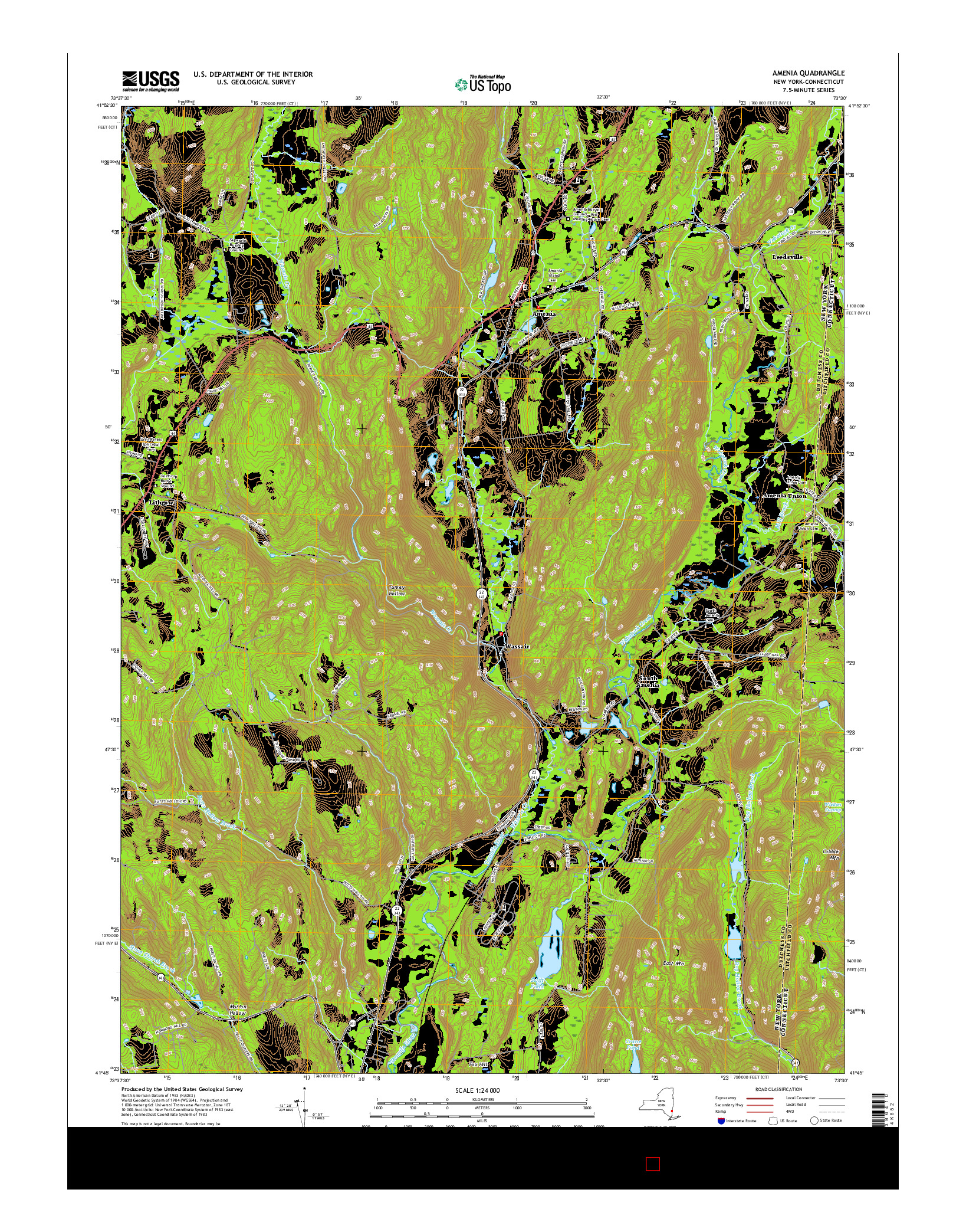 USGS US TOPO 7.5-MINUTE MAP FOR AMENIA, NY-CT 2016