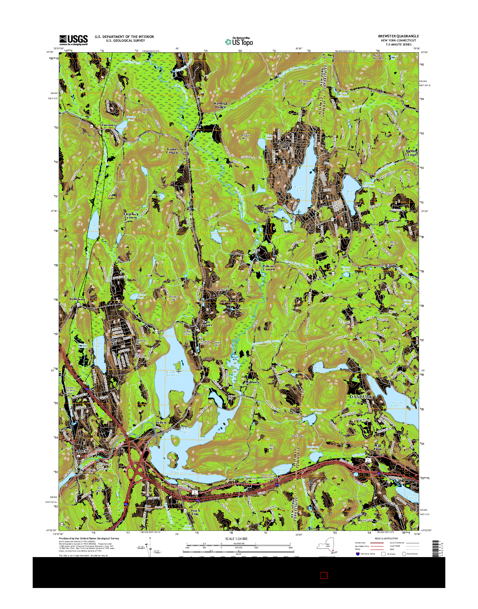 USGS US TOPO 7.5-MINUTE MAP FOR BREWSTER, NY-CT 2016